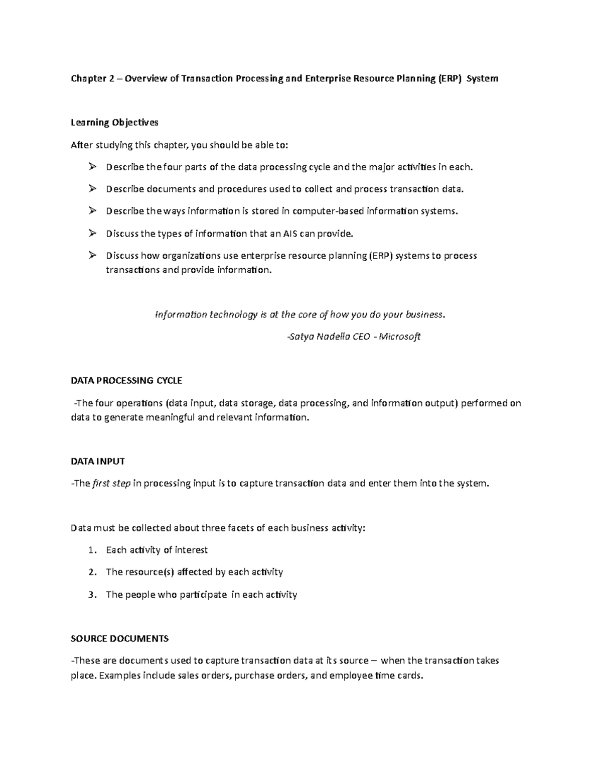 Chapter 2 - Transaction Processing & ERP Systems Overview - Studocu