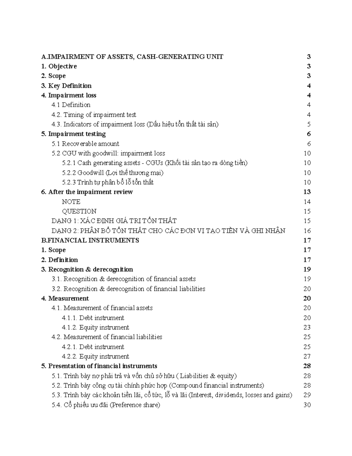 Impairment of assets, Cash generating unit + Financial instruments ...
