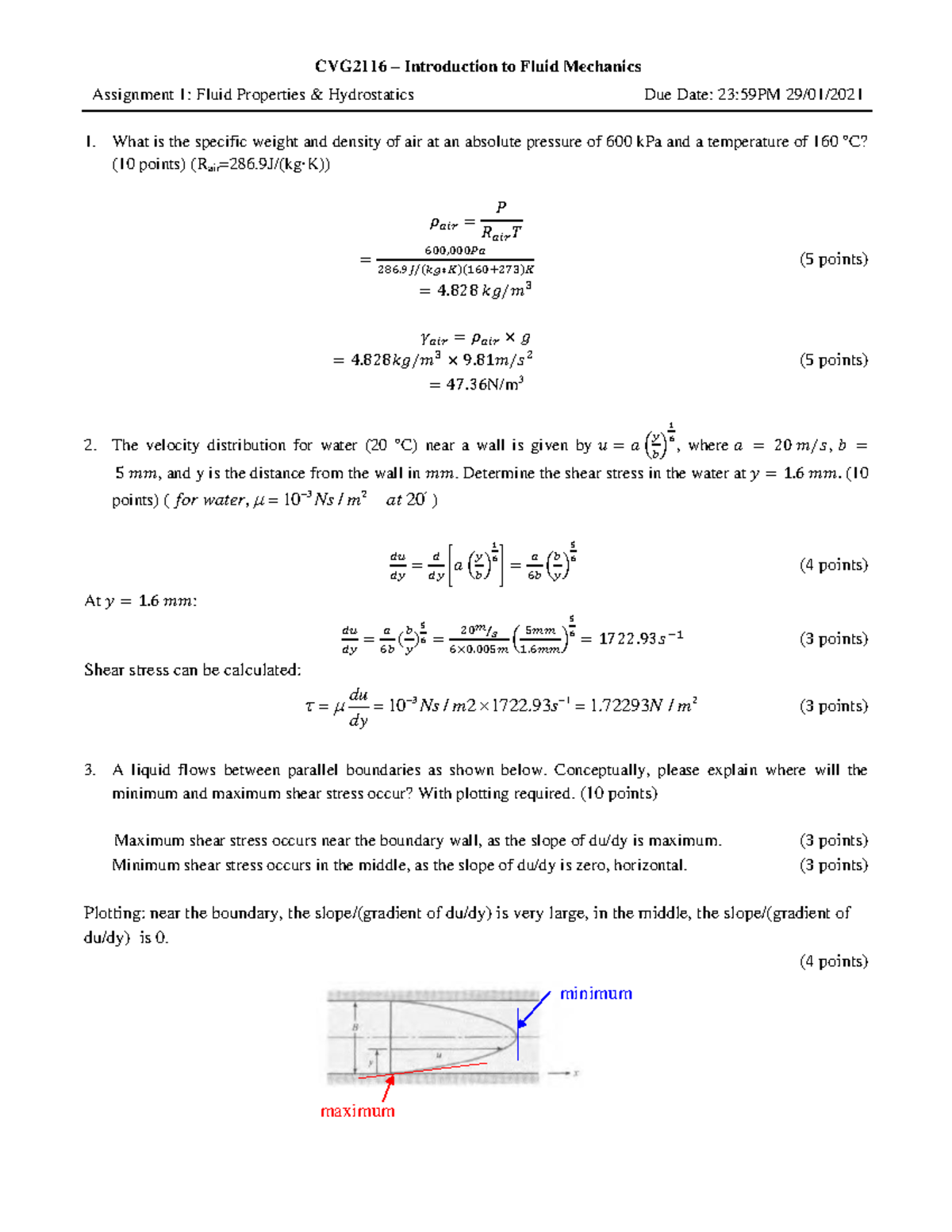 CVG2116 Fluid Mechanics Assignment 1: Properties & Hydrostatics ...