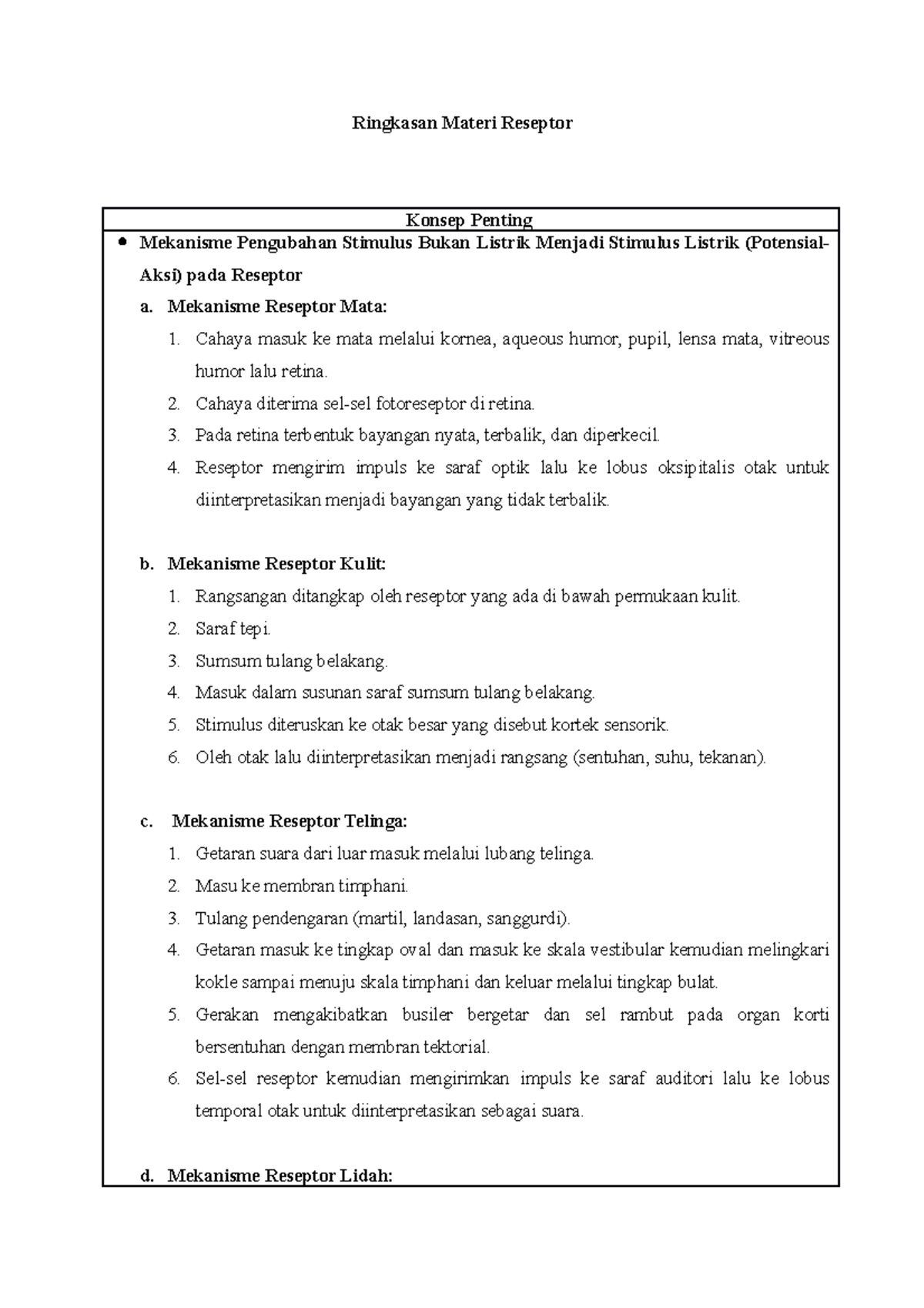 Ringkasan Materi Reseptor untuk Biologi 101: Mekanisme & Fungsi - Studocu