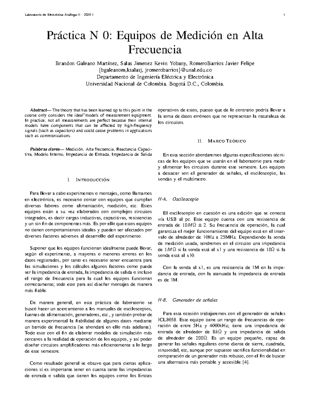 Lab 0 Análoga II - Caracterización de Equipos de Medición en Alta Frecuencia - Document Preview