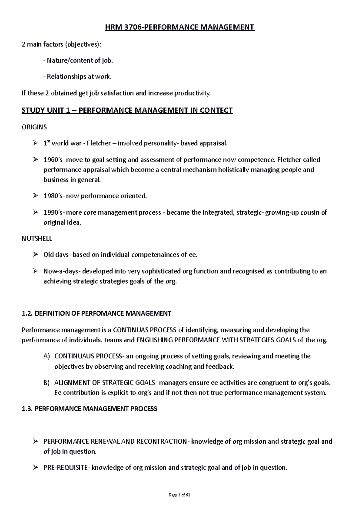 HRM3706: Comprehensive Notes on Performance Management Principles - Studocu