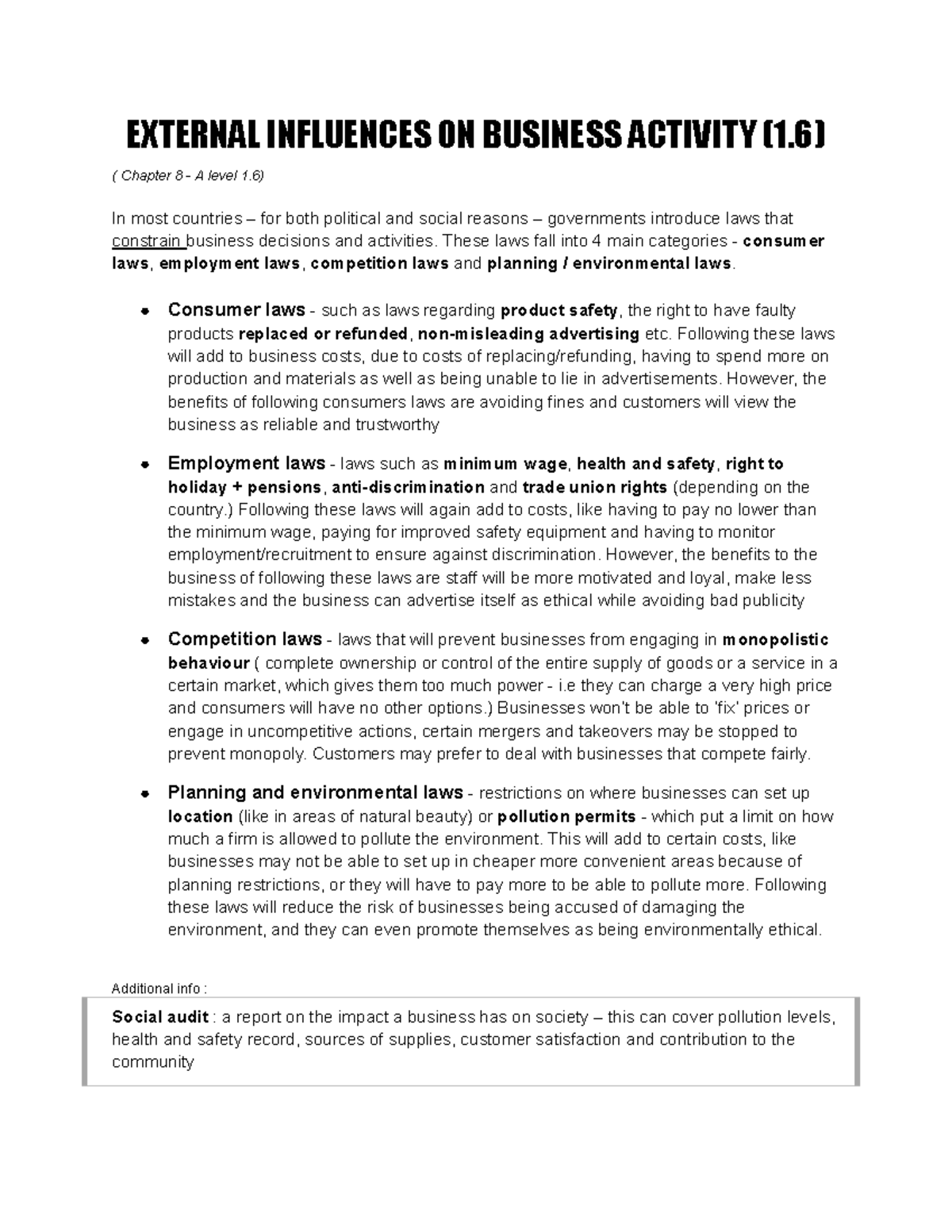 External Influences on Business Activity - A Level (1.6) Study Notes ...