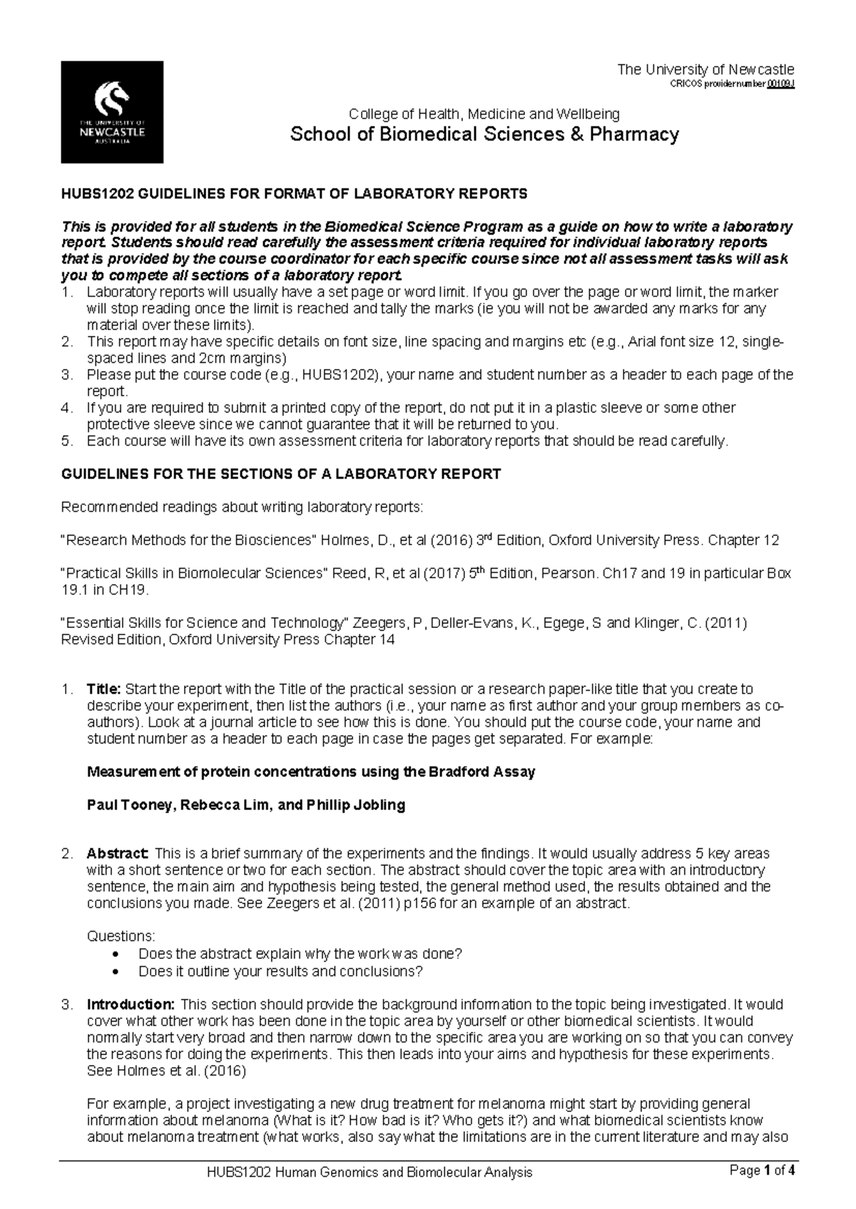 HUBS1202 Lab Report Writing Guidelines for Biomedical Science Students ...