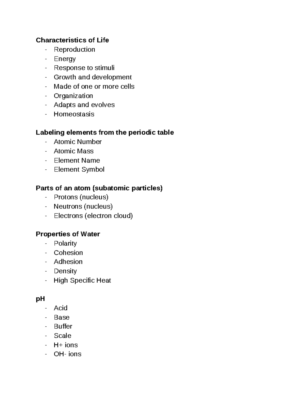 BIO 101: Test 1 Study Guide - Key Concepts in Biology - Studocu