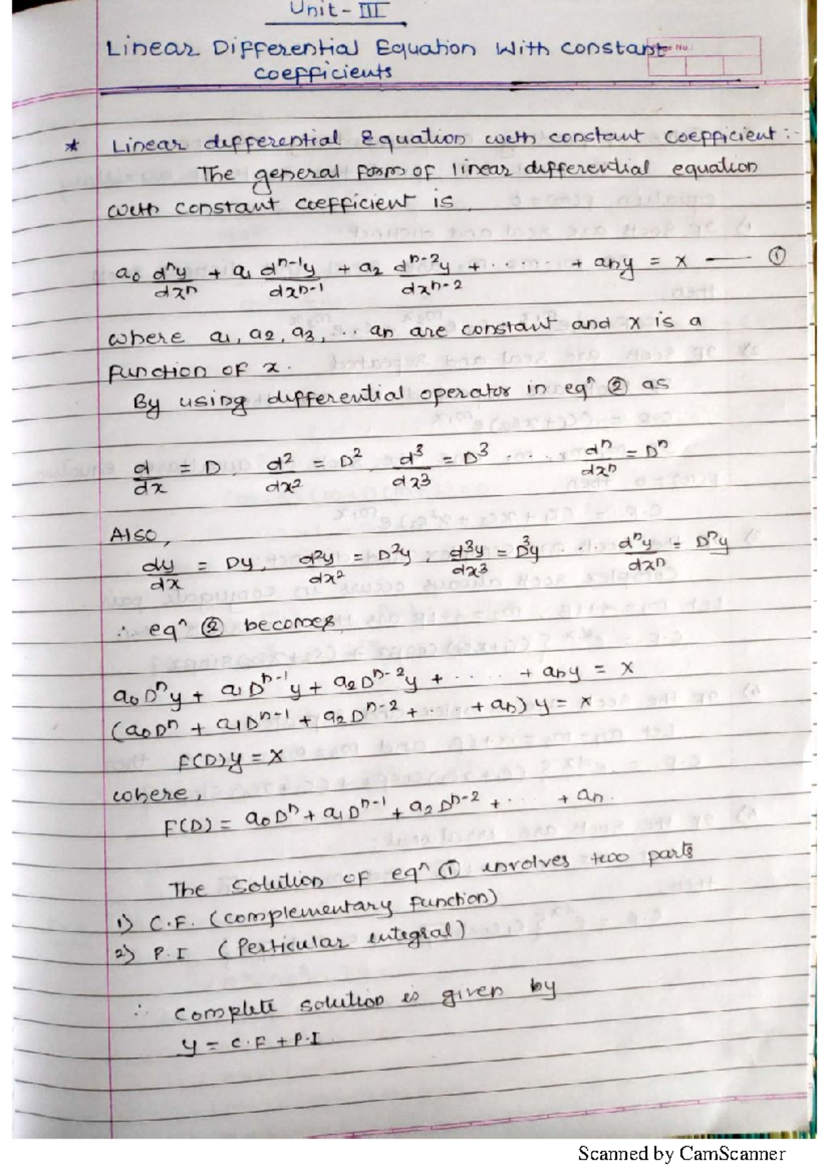 Linear Differential Equations with Constant Coefficients - Lecture ...