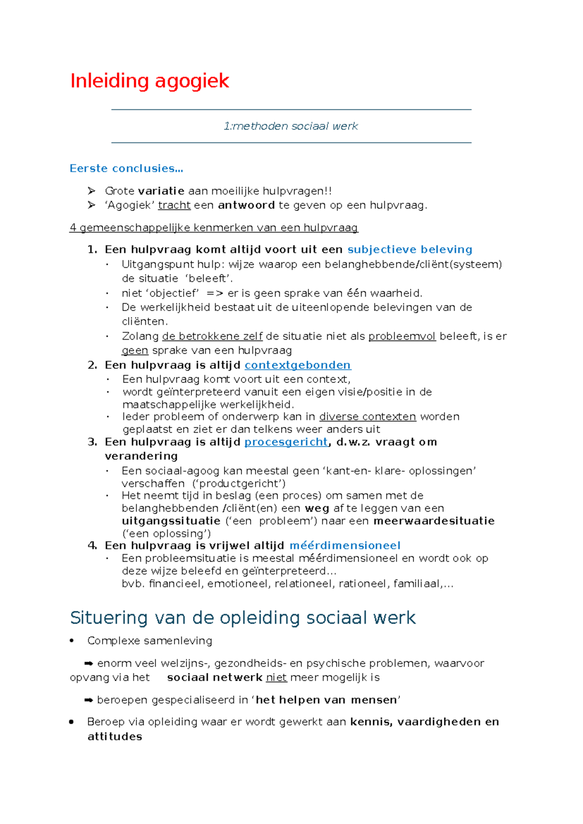 Inleiding agogiek 1: samenvatting van methoden sociaal werk en ...