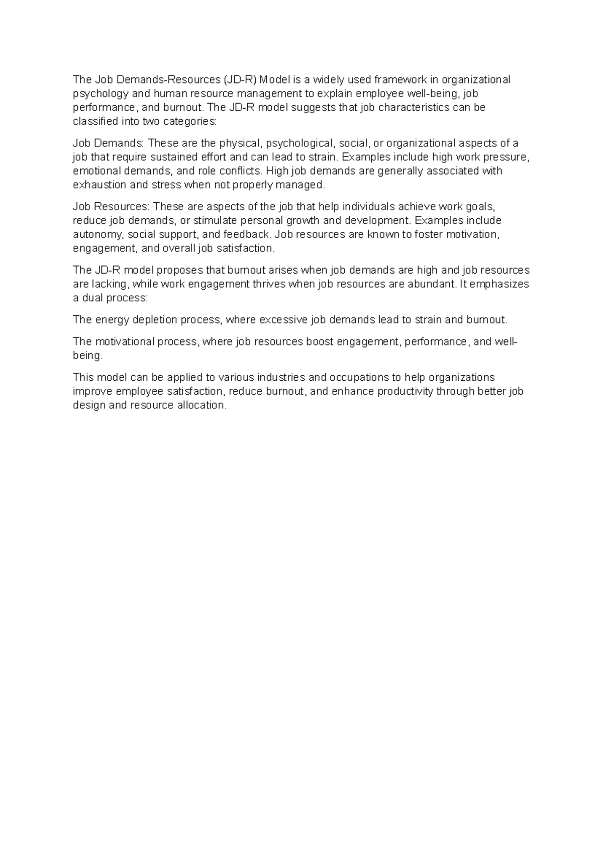 JDR Model Lecture Notes: Understanding Job Demands and Resources ...