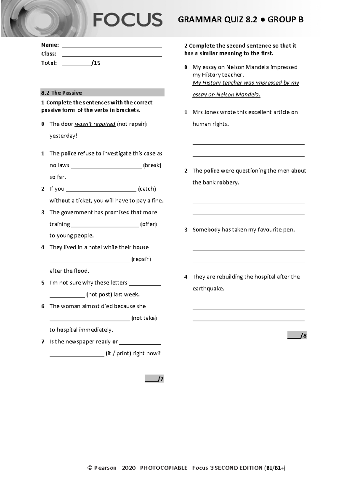 Focus 3 2E Grammar Quiz Unit 8.2 - Group B Assessment - Studocu