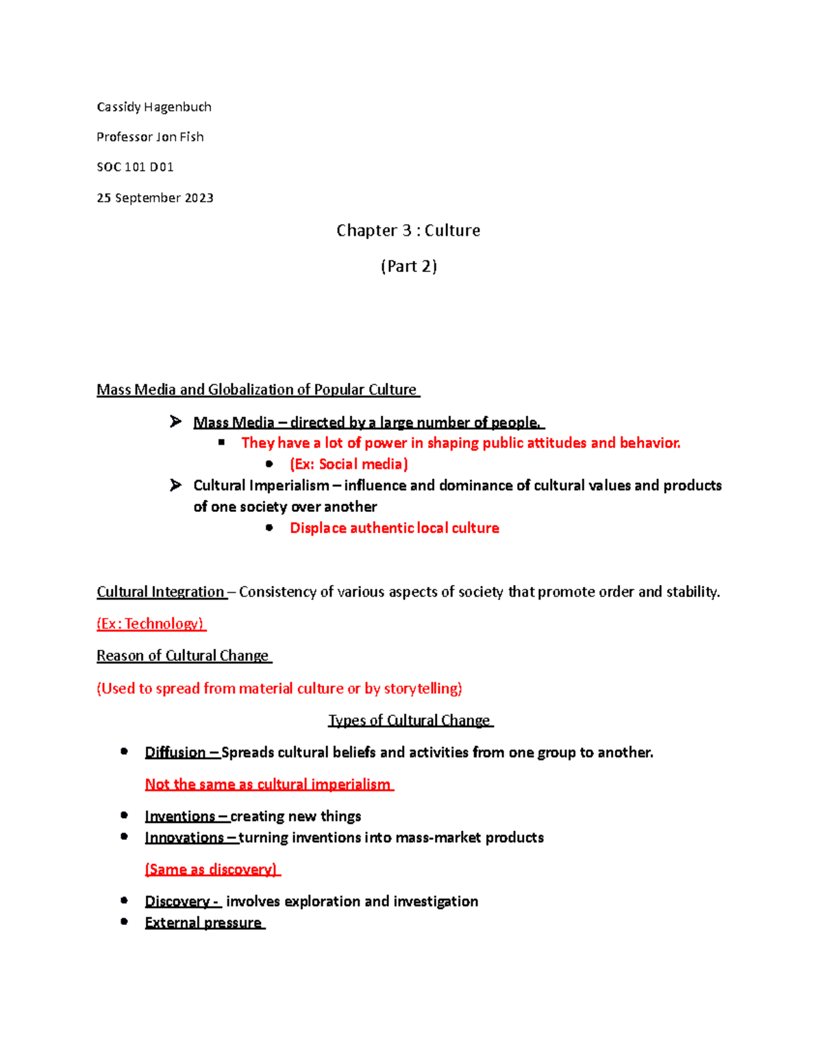 SOC 101 D: Chapter 3 Lecture Notes on Culture and Mass Media - Studocu