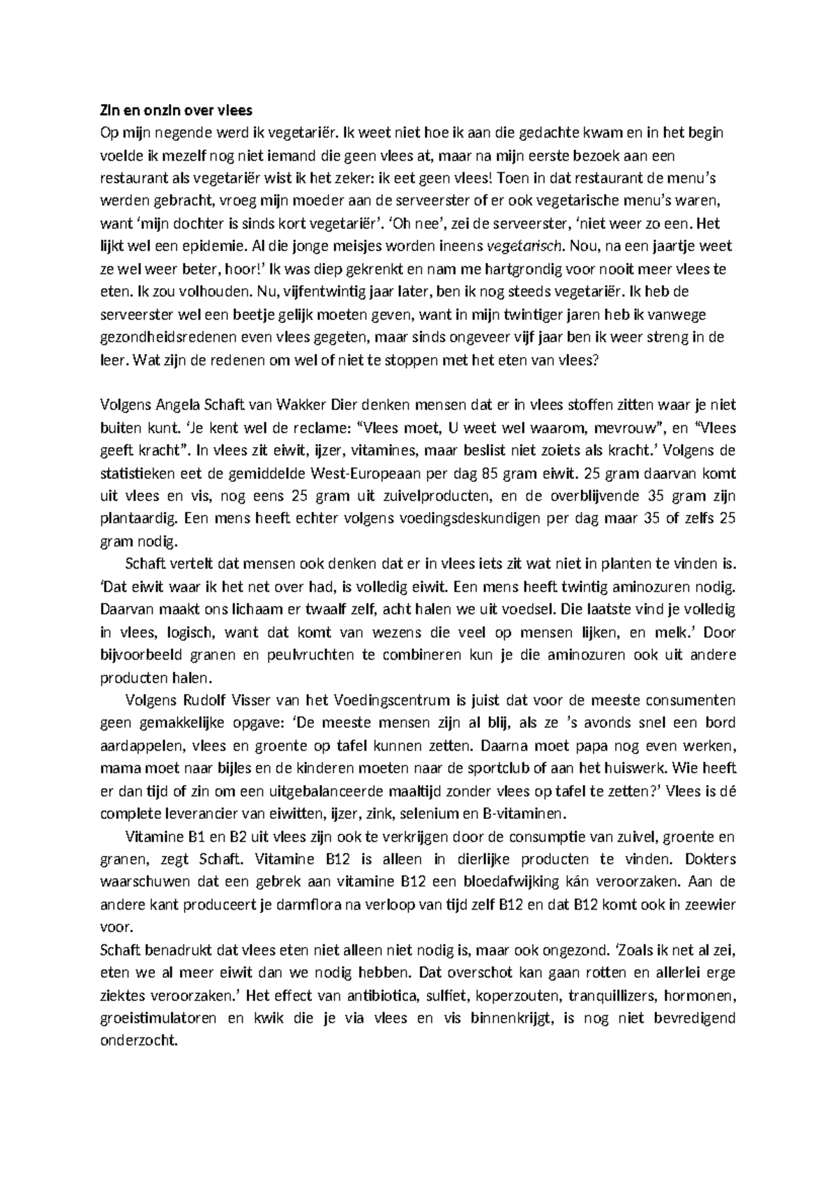 Zin en Onzin van Vlees: Argumenten voor en Tegen Vleesconsumptie ...
