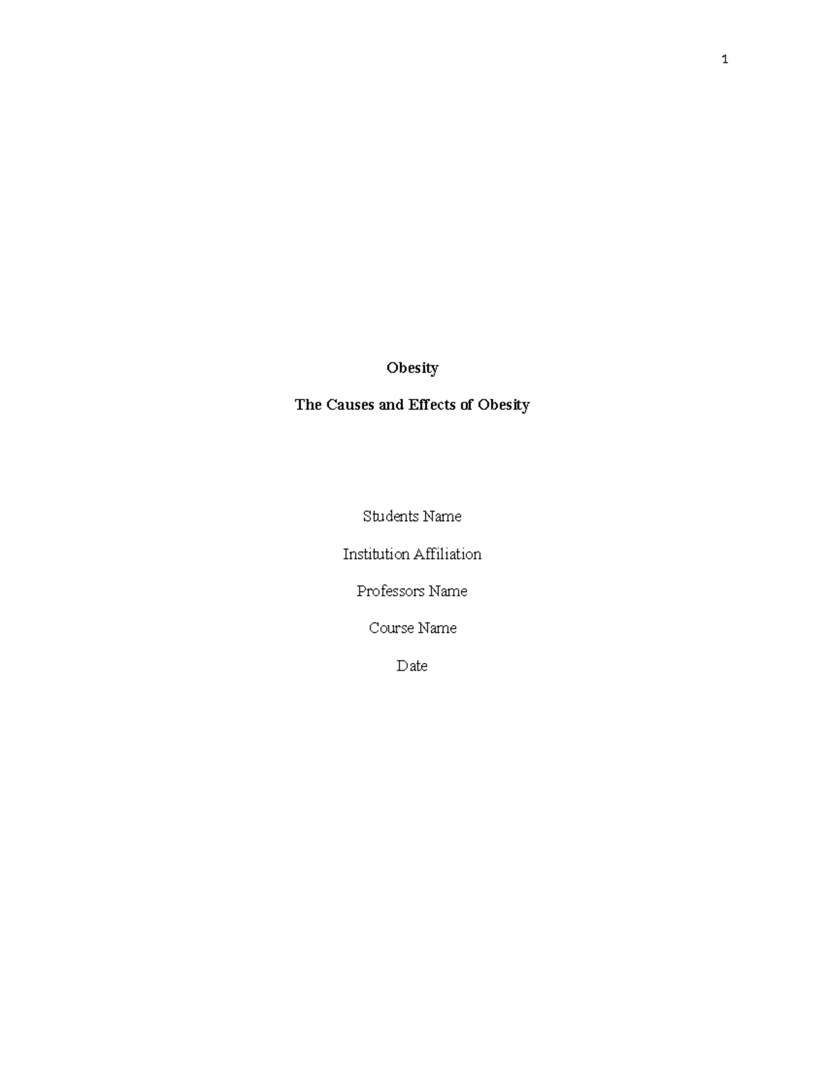 Chicago Style Cause-Effect Essay on Obesity: Causes & Consequences ...