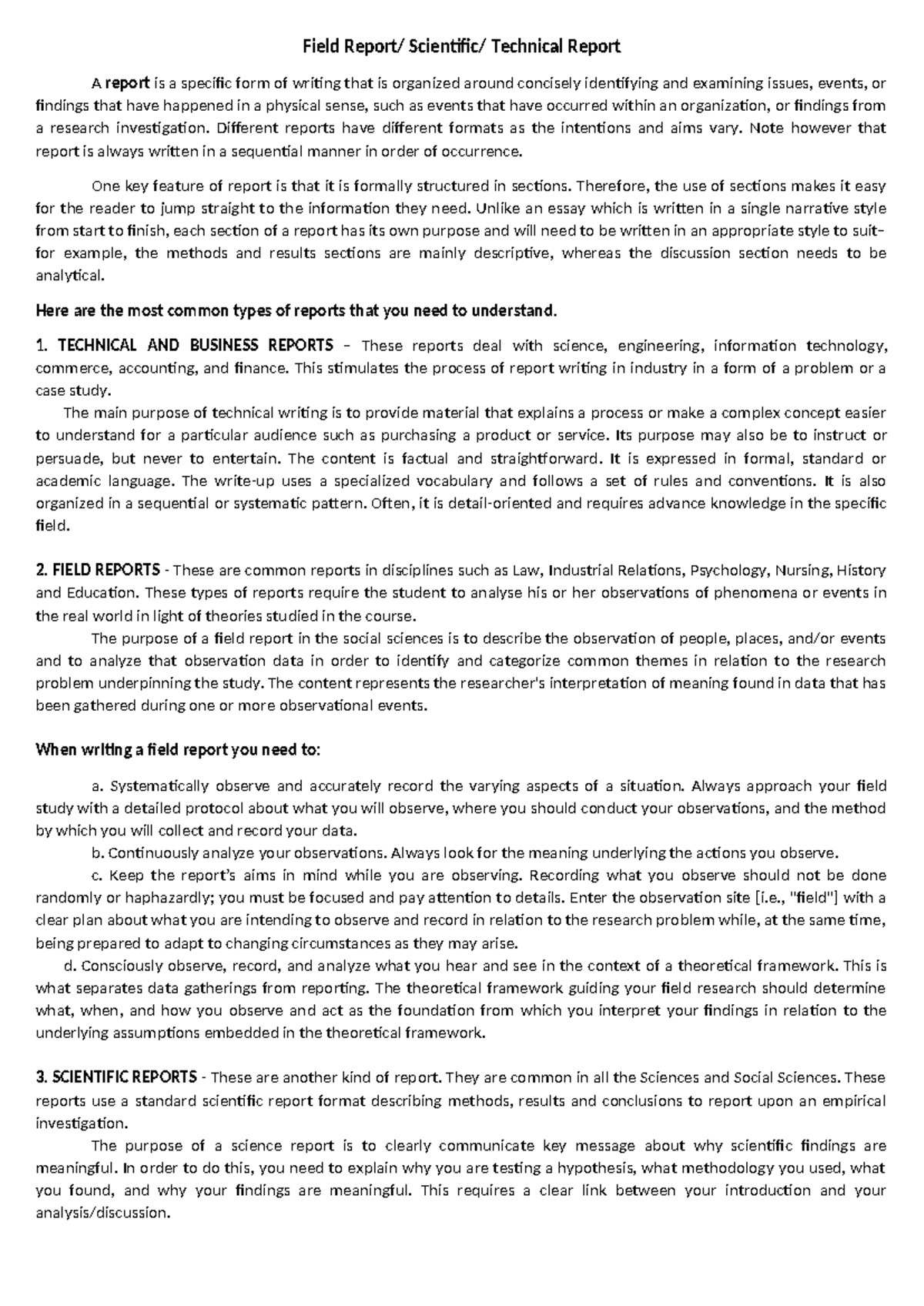 Module 3 Field Report - Field Report/ Scientific/ Technical Report A ...