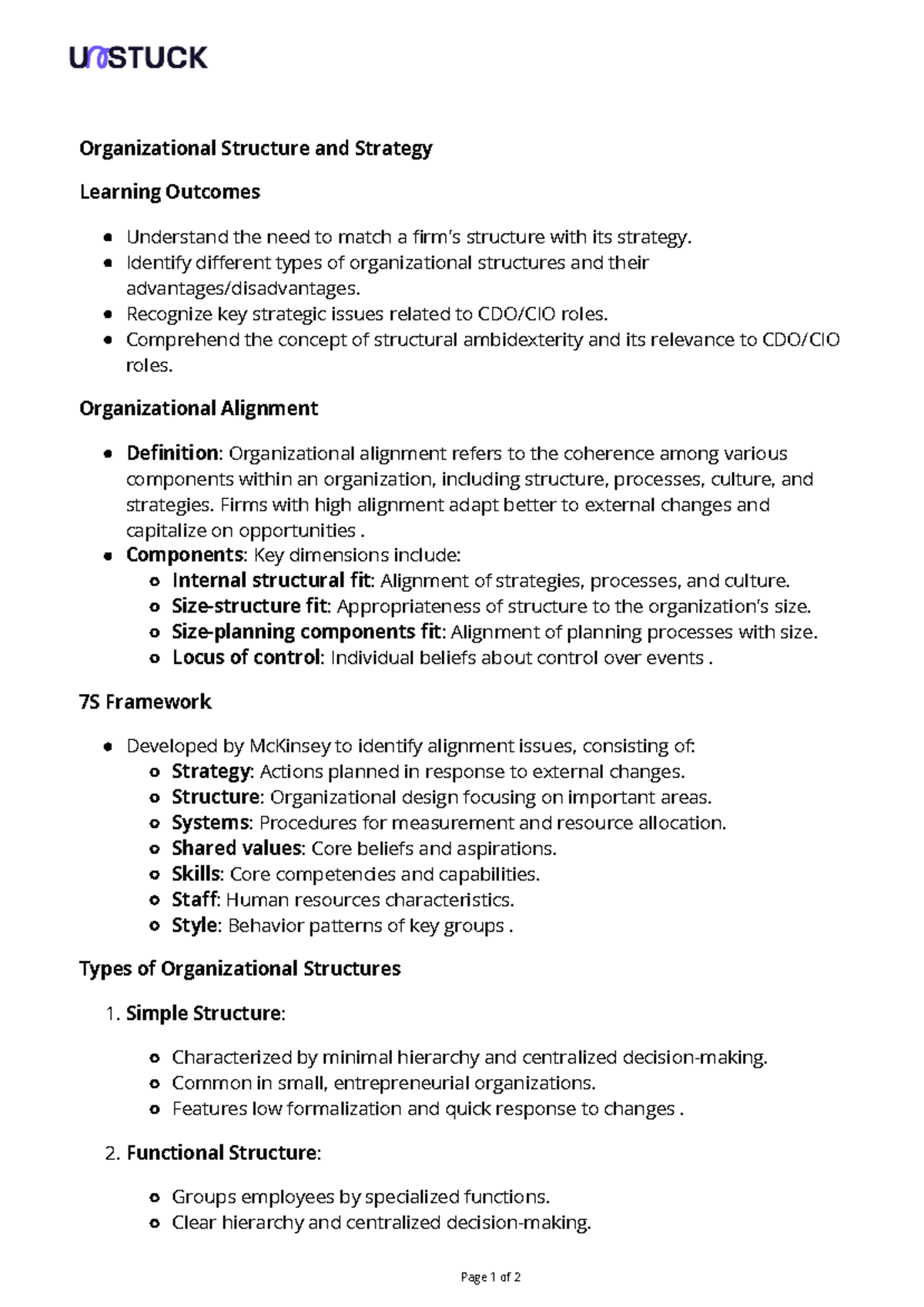 Structure Notes - Strategic Performance Management (Lecture 4) - Studocu