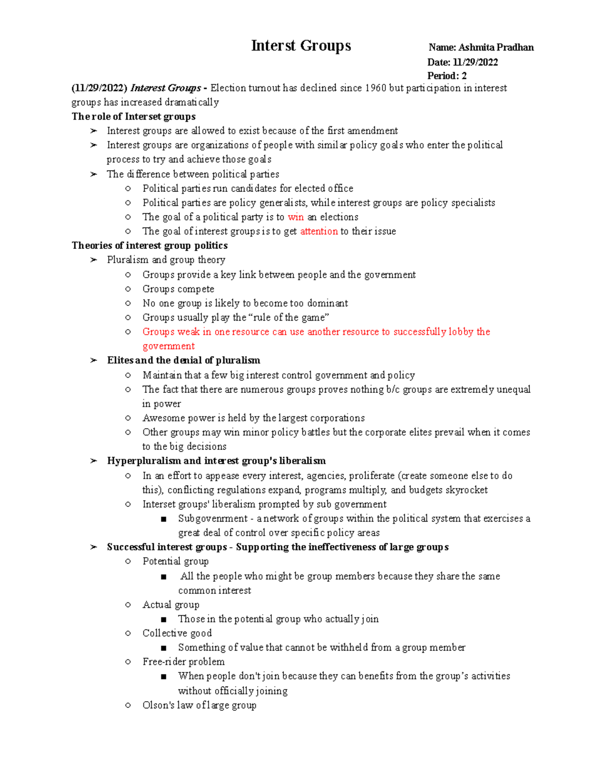 Key Concepts of Interest Groups in Political Participation - Studocu