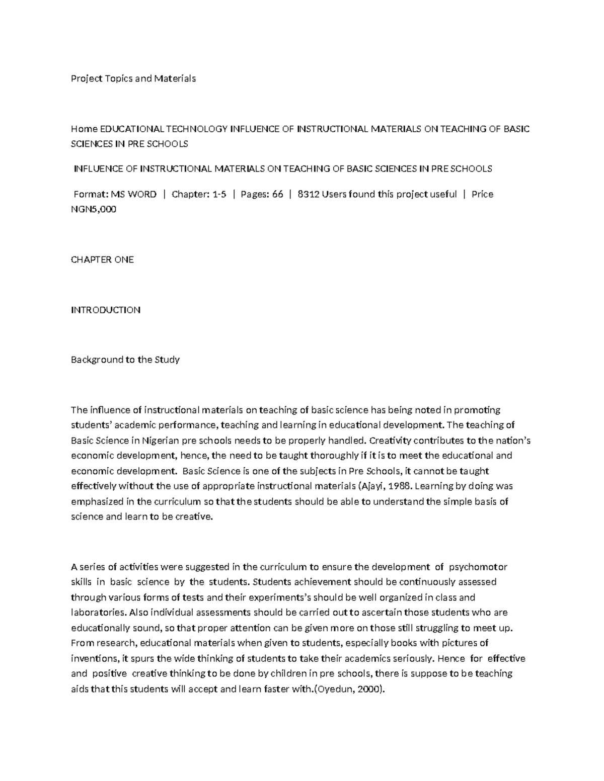 EDUCATIONAL TECHNOLOGY 8312: Impact of Instructional Materials on Basic ...