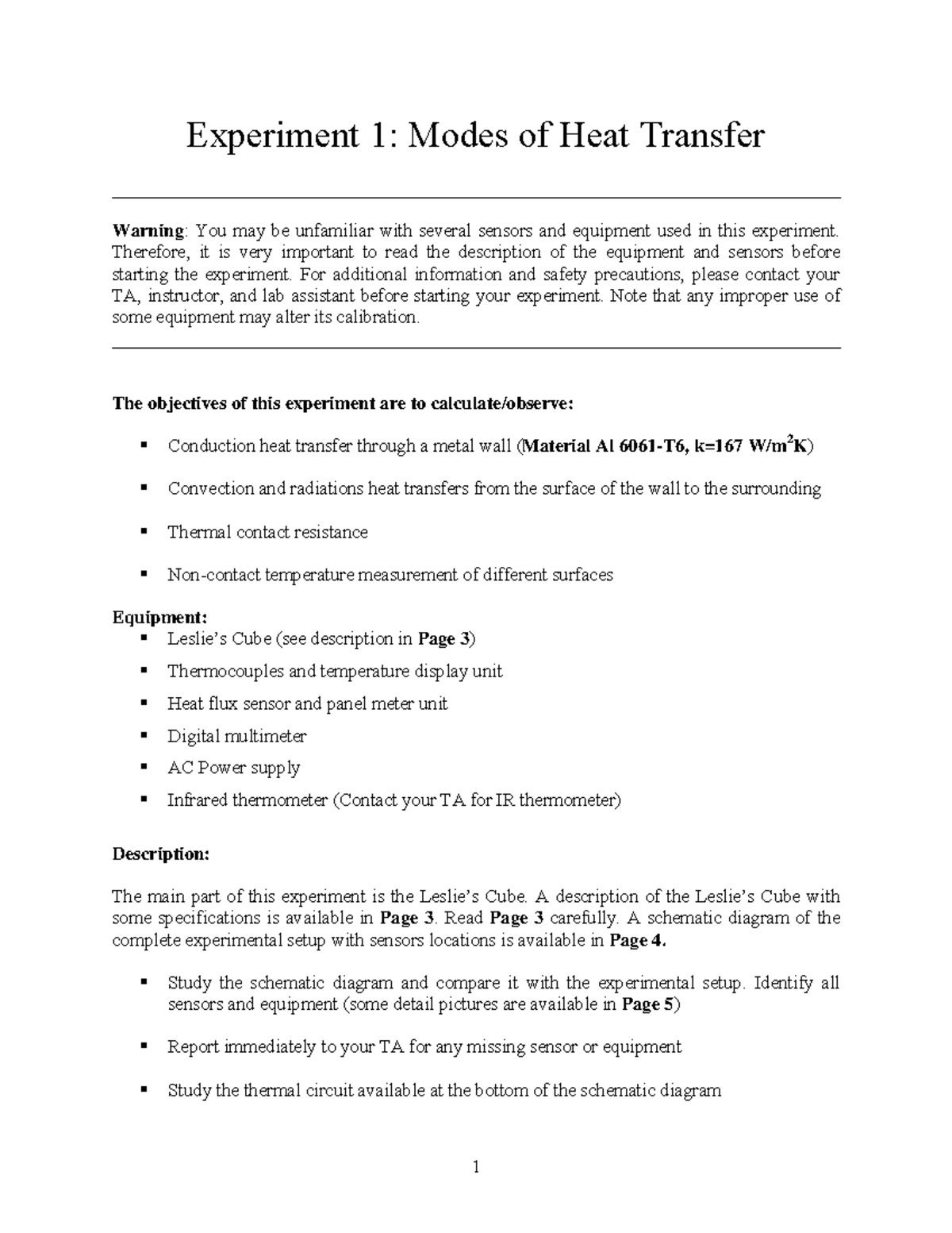 Physics 101: Expt 1 - Modes of Heat Transfer Overview and Procedures ...