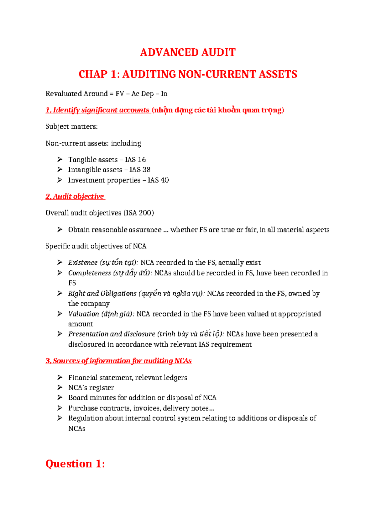 ADVANCED AUDIT CHAP 1: AUDITING ASSETS - Key Audit Risks and Controls ...