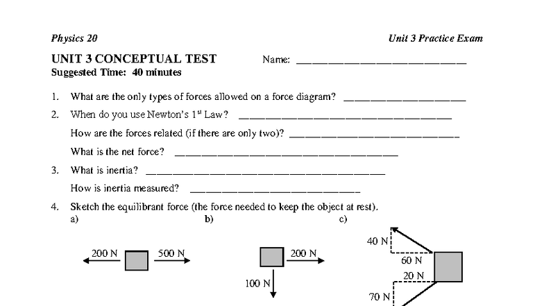 Physics 20 Unit 3 Practice Exam: Conceptual Questions and Solutions ...