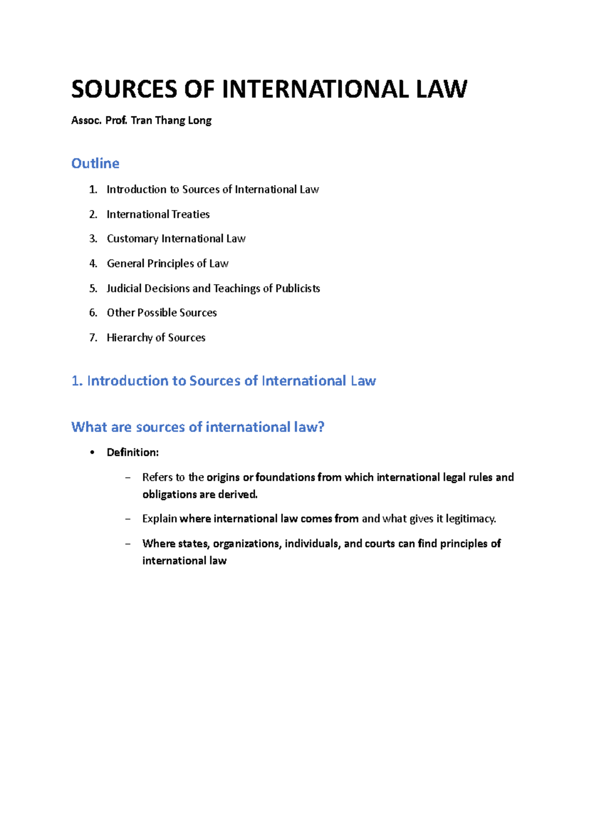 Sources of International Law: A Comprehensive Overview - Studocu