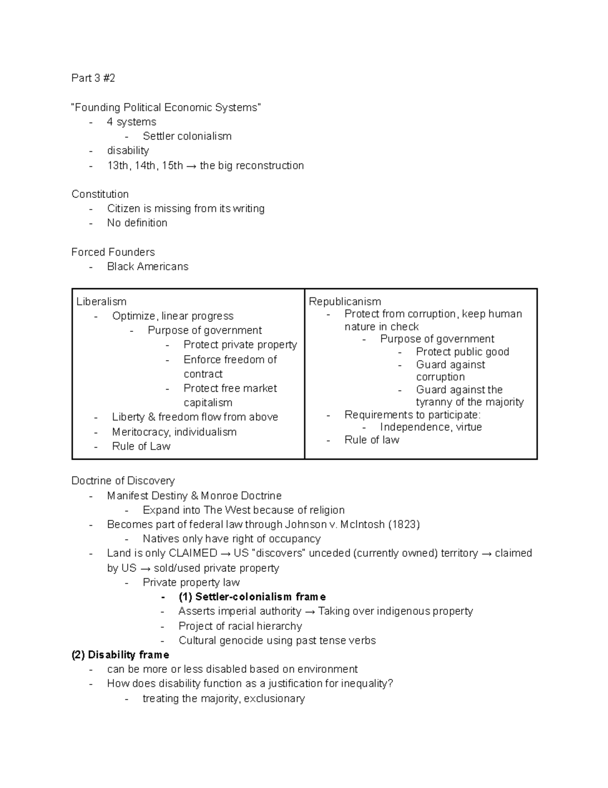 RCP - Exam 2 Week 1 Notes: Political Economy & Settler Colonialism ...