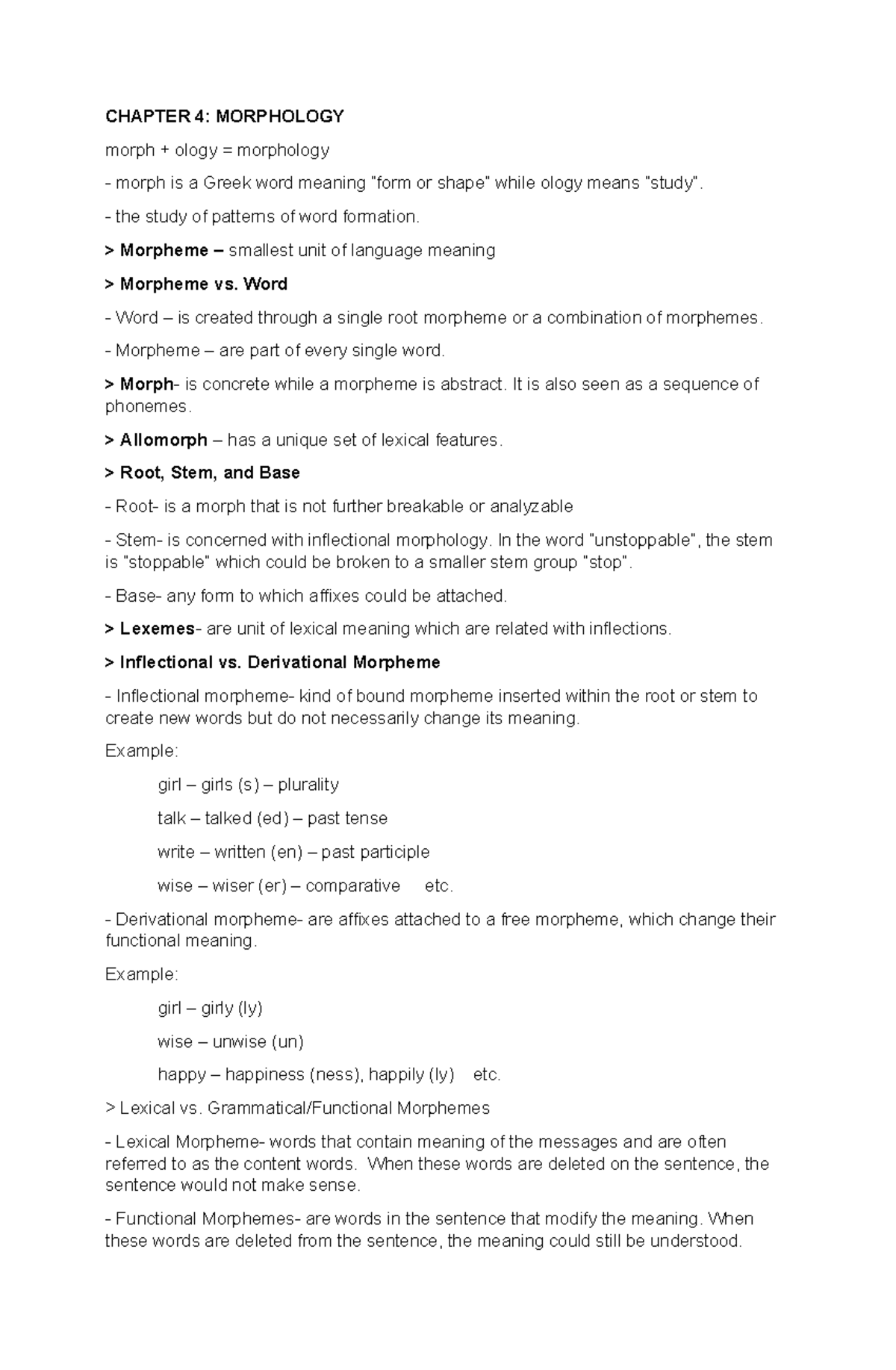 Linguistics 1E: Chapter 4 & 5 Morphology and Syntax Review Notes - Studocu