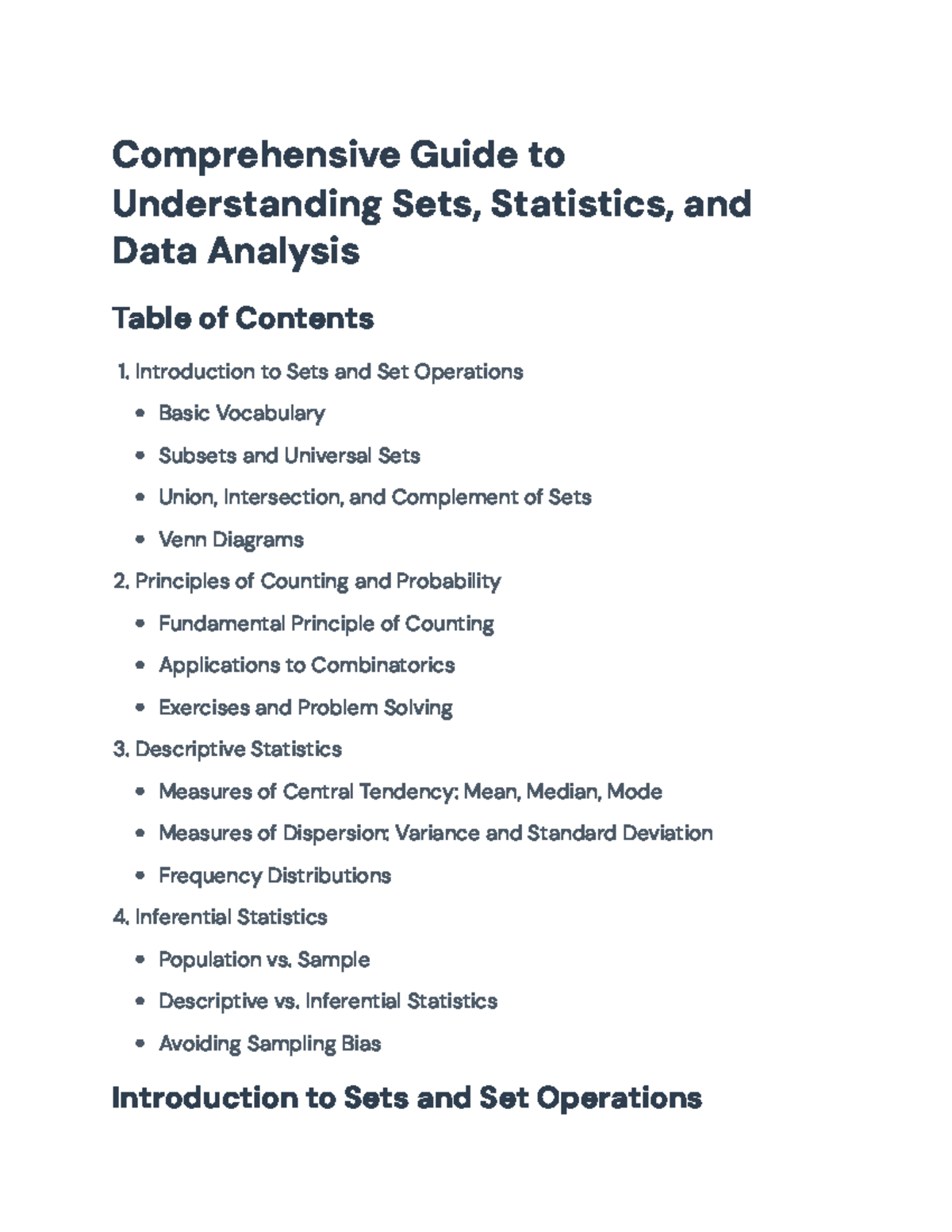 Comprehensive Guide to Sets, Statistics, and Data Analysis (Course Code ...