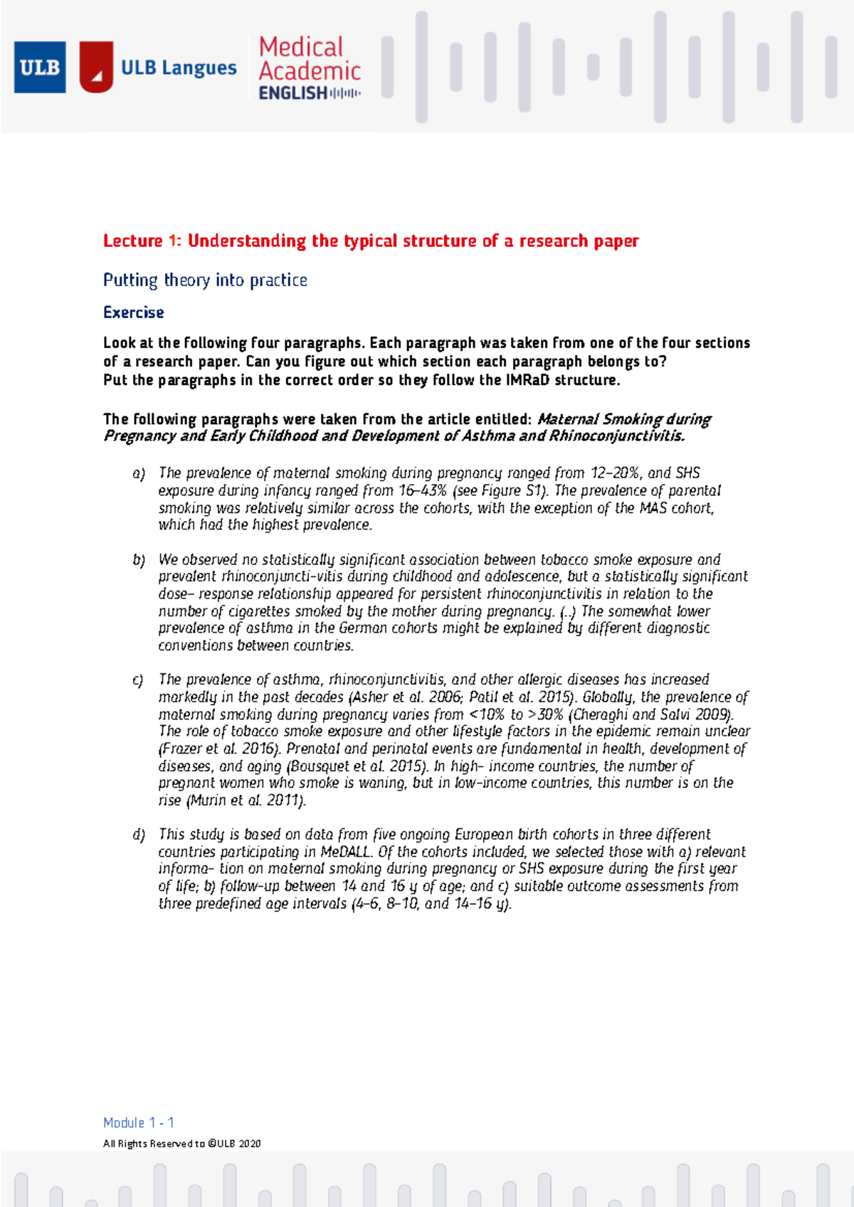 Lecture 1: Practical Application of Research Paper Structures - Studeersnel