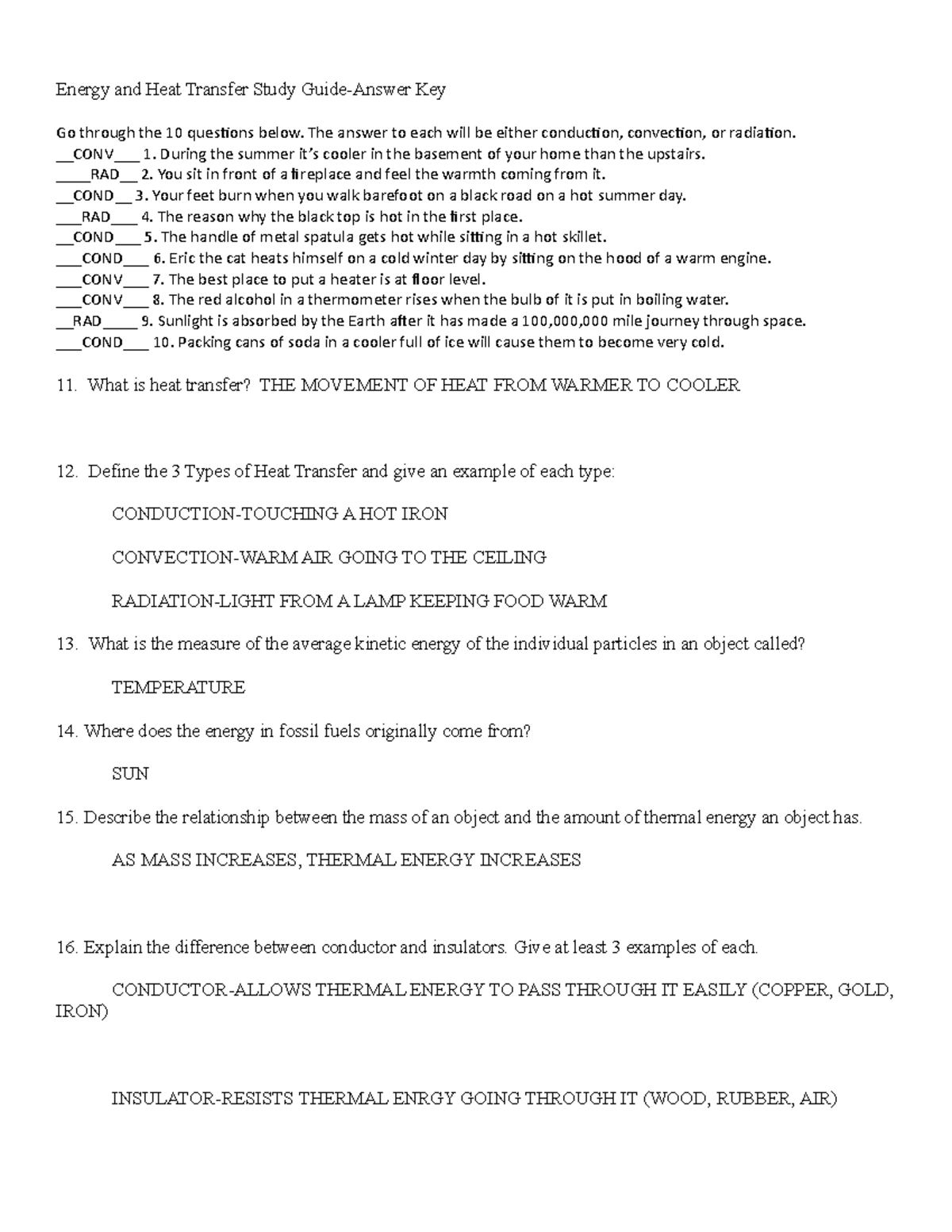 Energy and Heat Transfer Study Guide - Answer Key (Final Exam) - Studocu