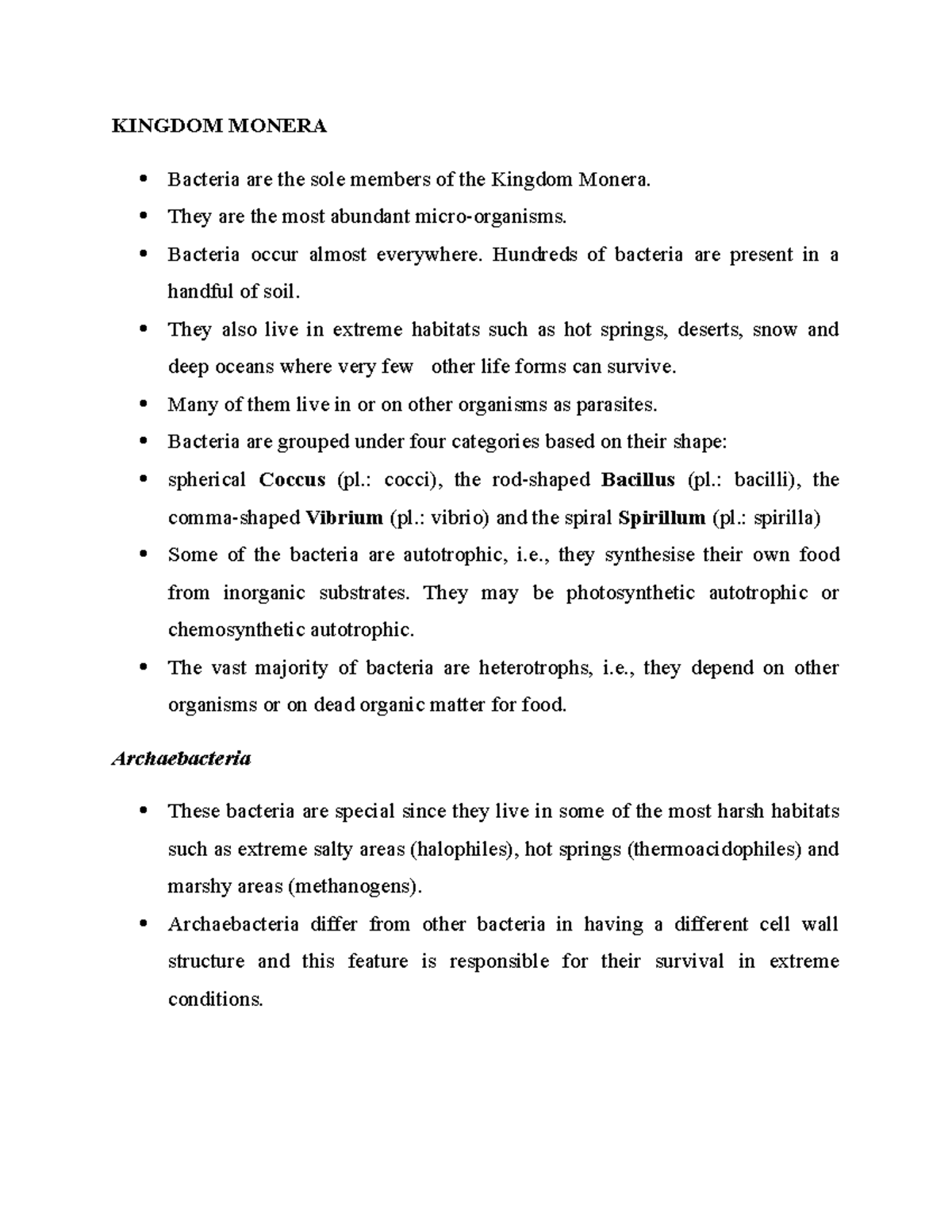Bio-classification of Kingdom Monera: Bacteria Overview and Types - Studocu