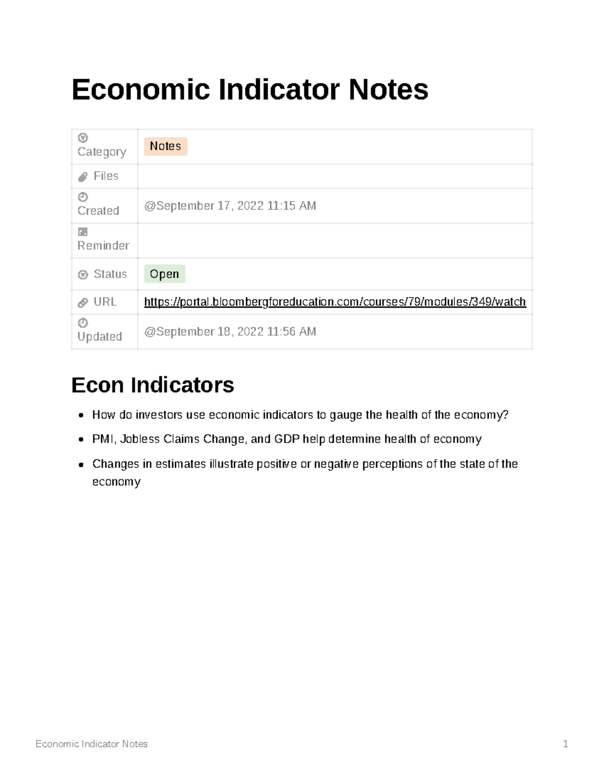 Economic Indicator Notes - Economic Indicator Notes Category Notes ...