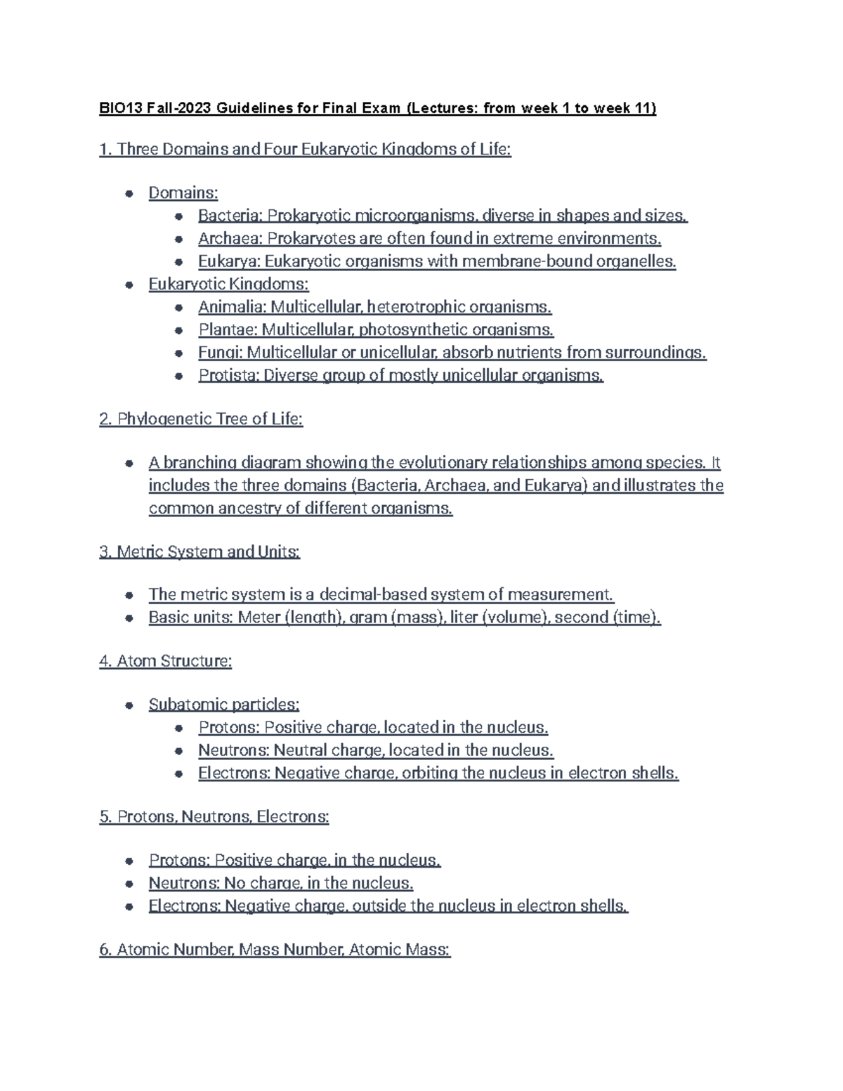 BIO1300 Fall 2023 Final Exam Comprehensive Review Notes - Studocu