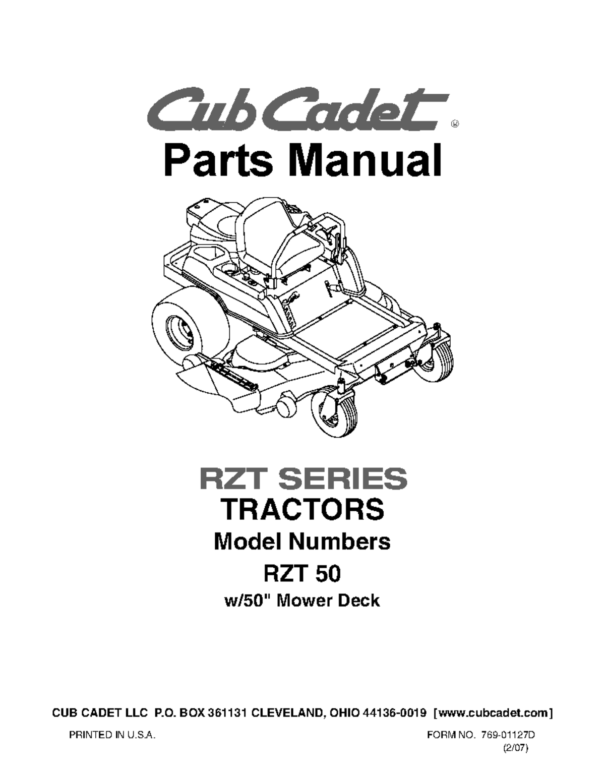 RZT 50 Parts Manual - Cub Cadet Tractors (17AI2ACP710) - Studocu