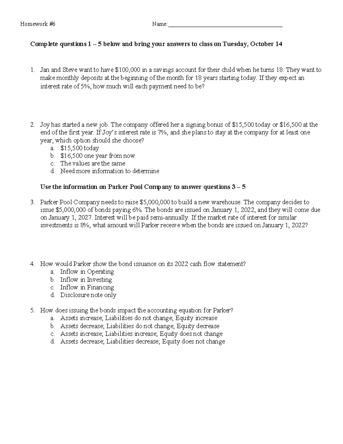 AC 310 - Homework 6: Financial Questions 1-5 Analysis - Studocu