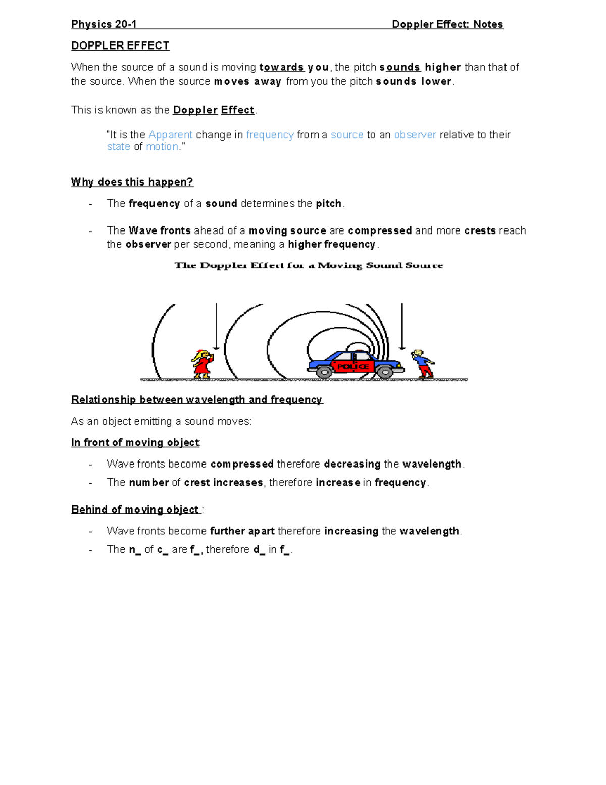 Physics 20-1: Detailed Notes on the Doppler Effect - Studocu