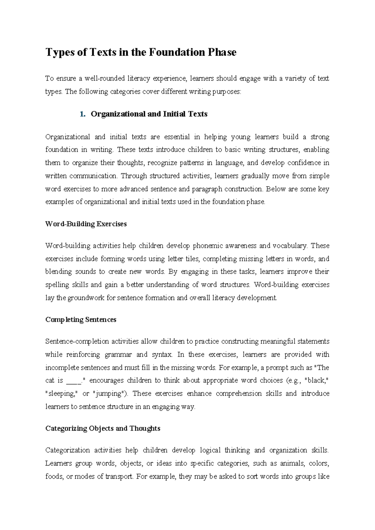 Types of Texts in the Foundation Phase: A Comprehensive Guide - Studocu