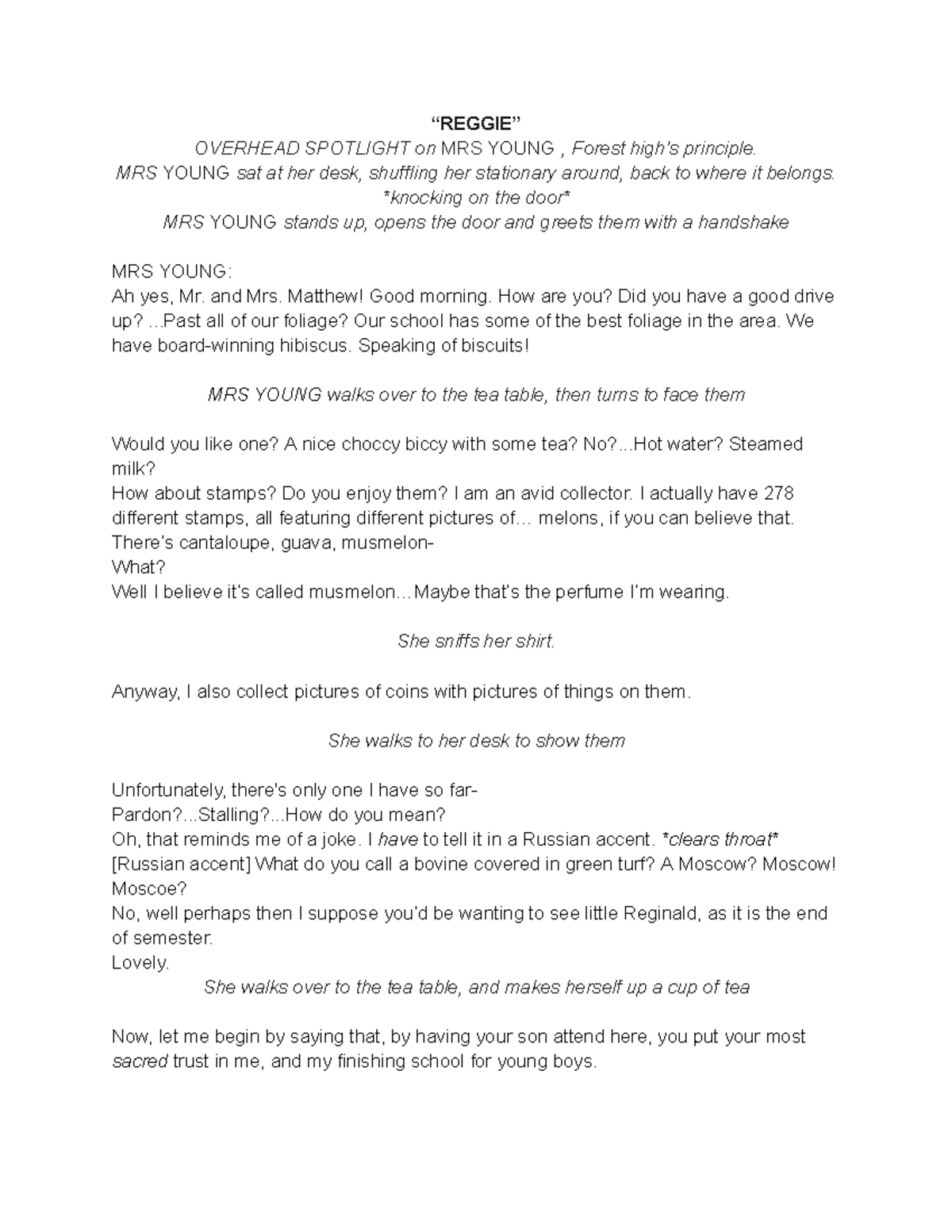 Drama IP Script: Monologue by MRS YOUNG on Student's Demise - Studocu