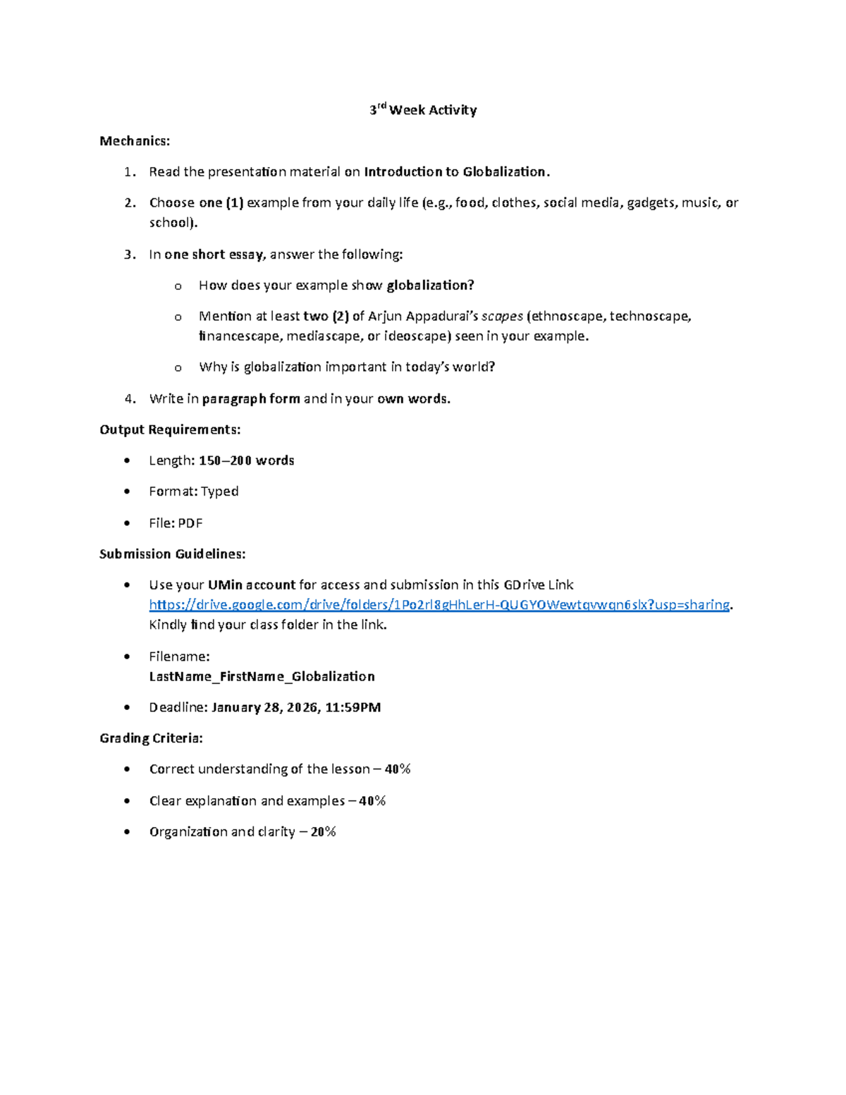 3rd Week Activity: Understanding Globalization Through Daily Life ...