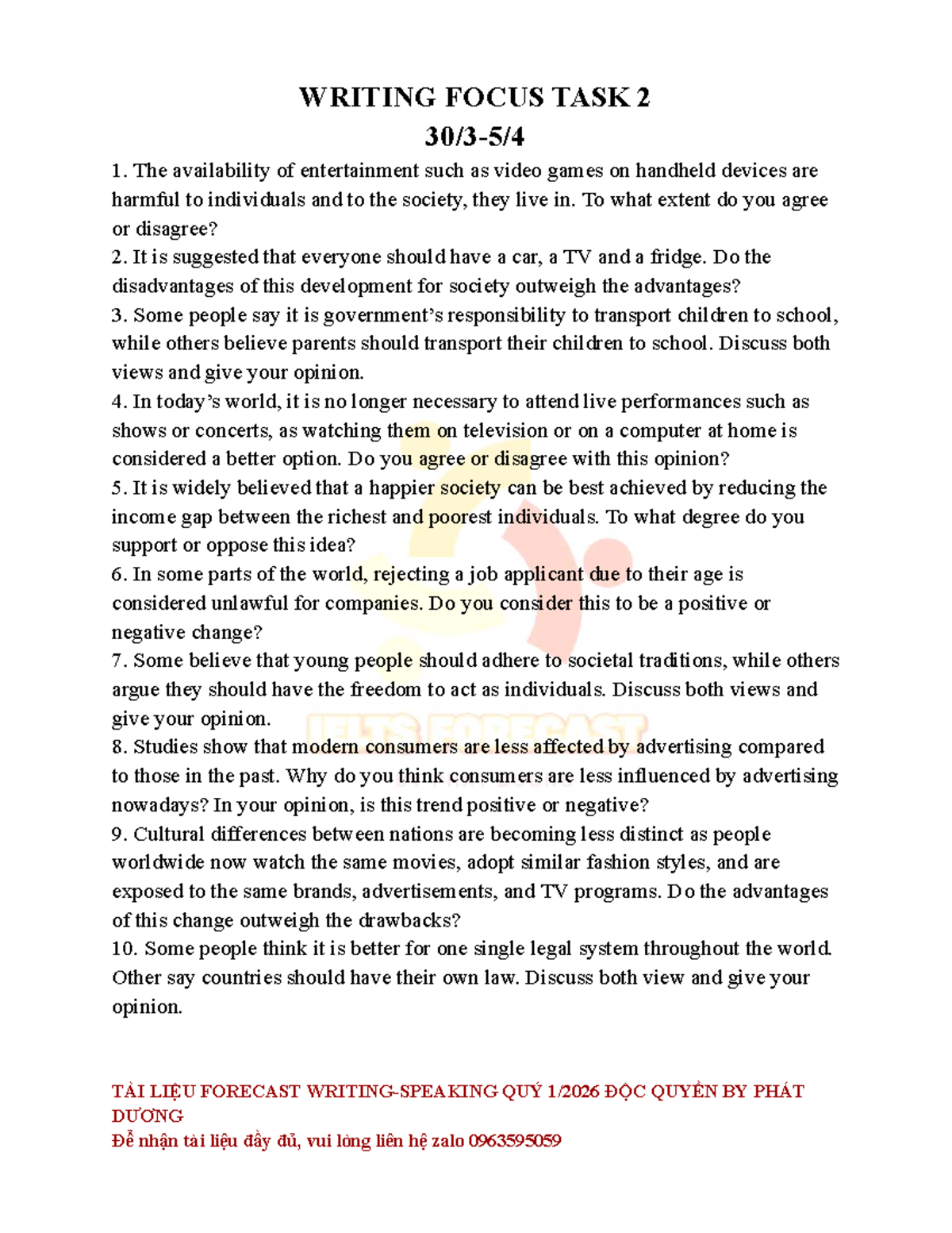 WRITING FOCUS TASK 2: Essay Topics & Discussion Points - Studocu