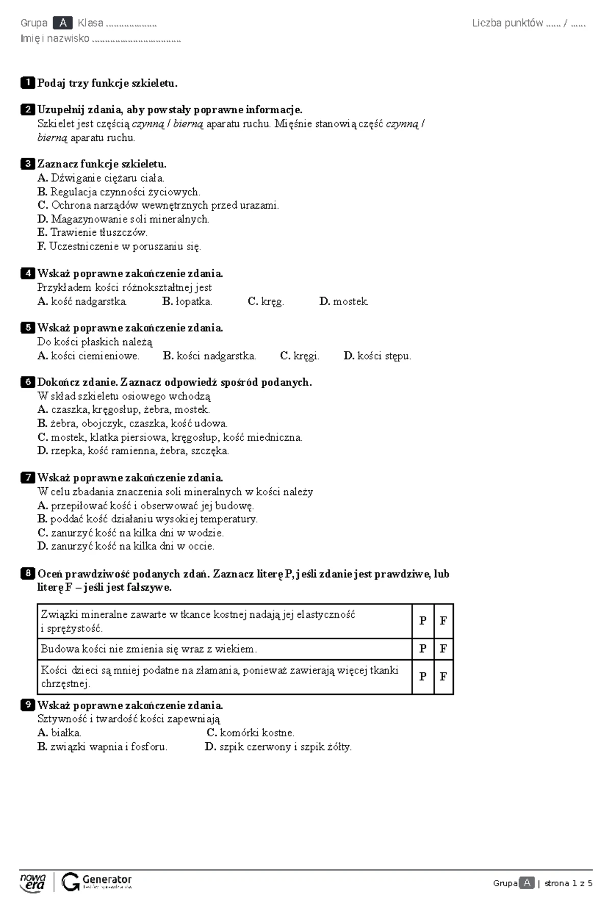 Narządy Zmysłów Sprawdzian Klasa 8 www.studocu.com