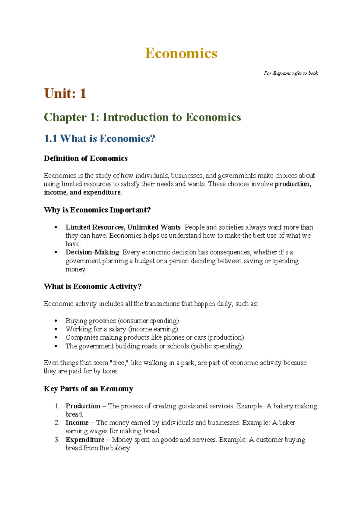 Economics Year 11 Unit 1: Introduction to Economic Principles and ...