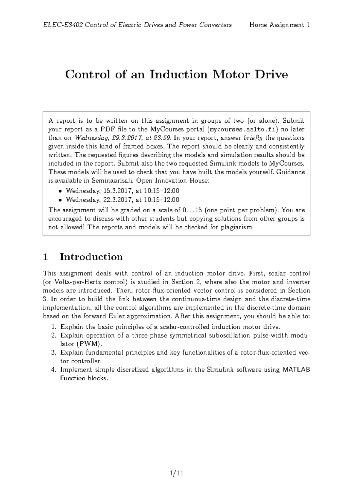 Control of Electric Drives and Power Converters - Home Assignment 1 ...