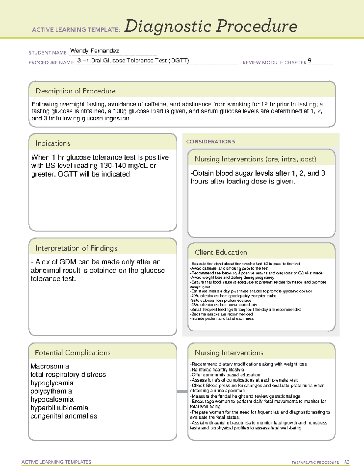 Preparation For 3 Hour Glucose Tolerance Test In Pregnancy