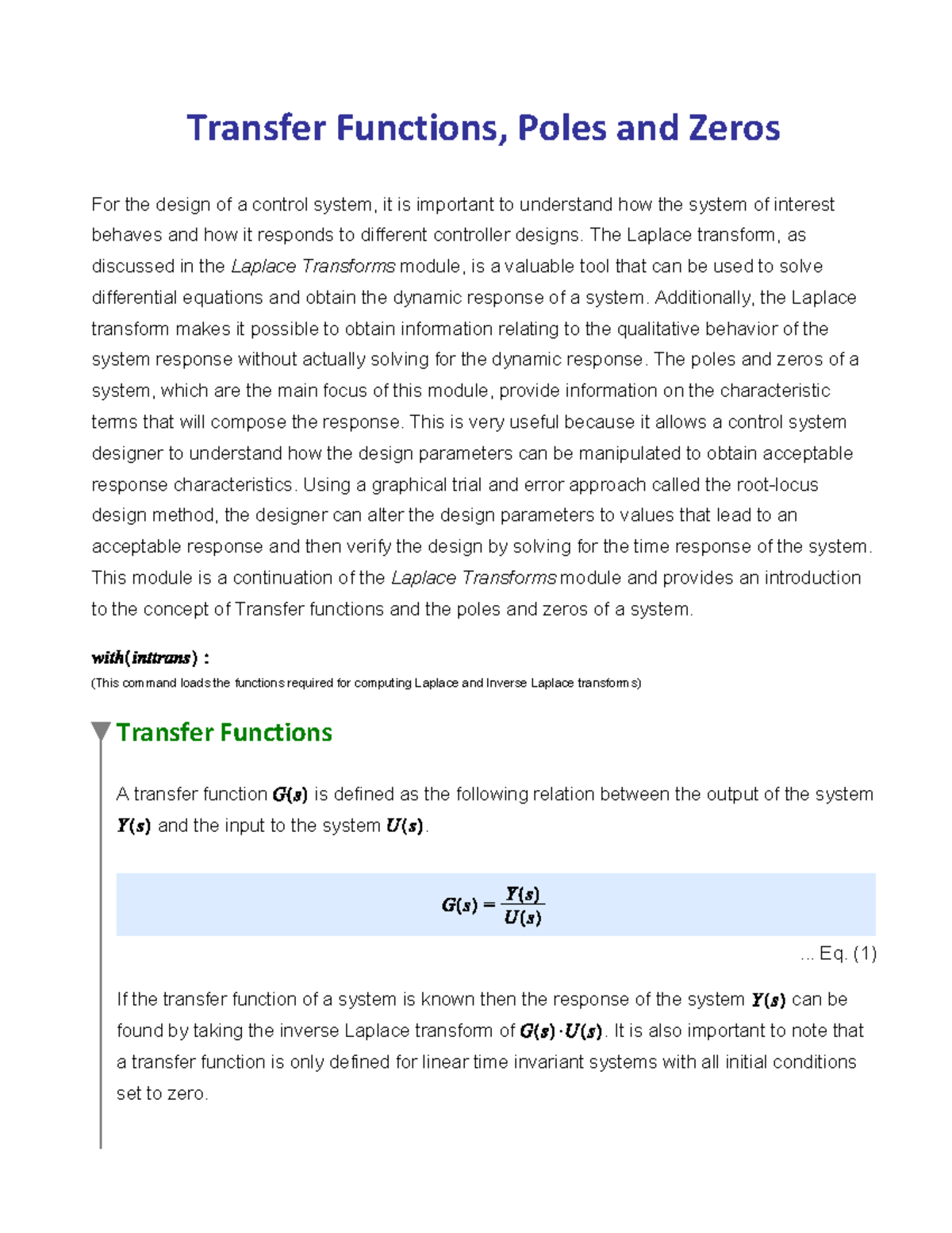 Control Systems: Transfer Functions, Poles, and Zeros Analysis ...