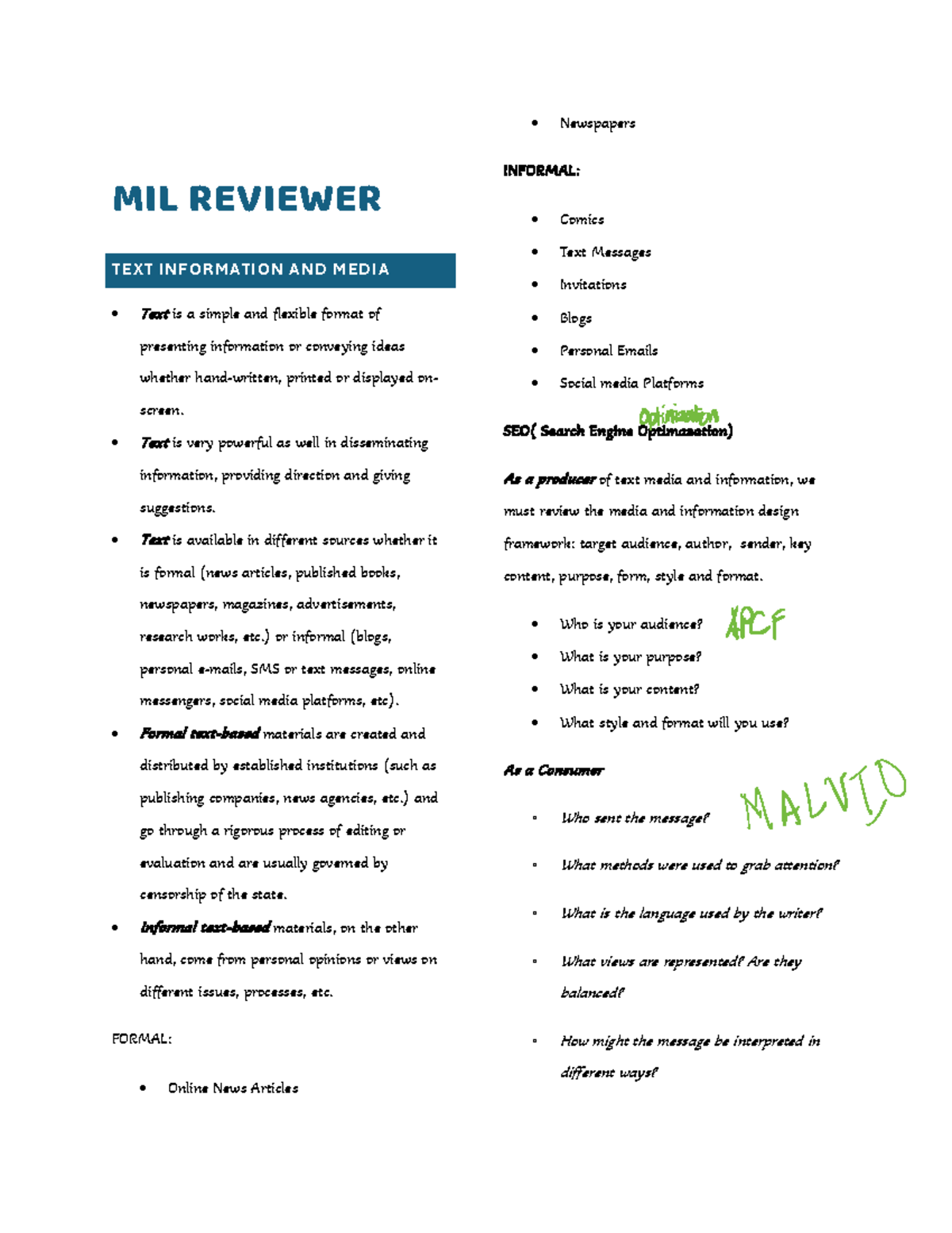 MIL Reviewer: Understanding Text and Visual Media Elements - Studocu