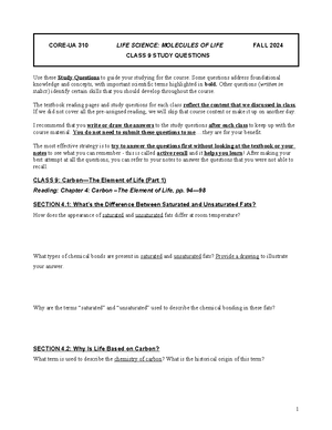 Life Science The Molecules of Life Midterm Study Guide - CORE-UA 310 ...