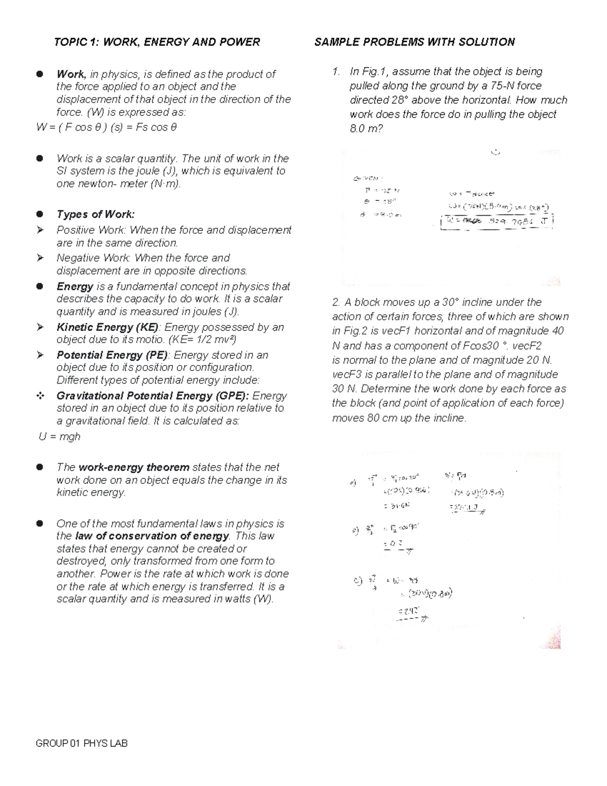 Physics Topic 1 to 3 Practice Problems - TOPIC 1: WORK, ENERGY AND ...