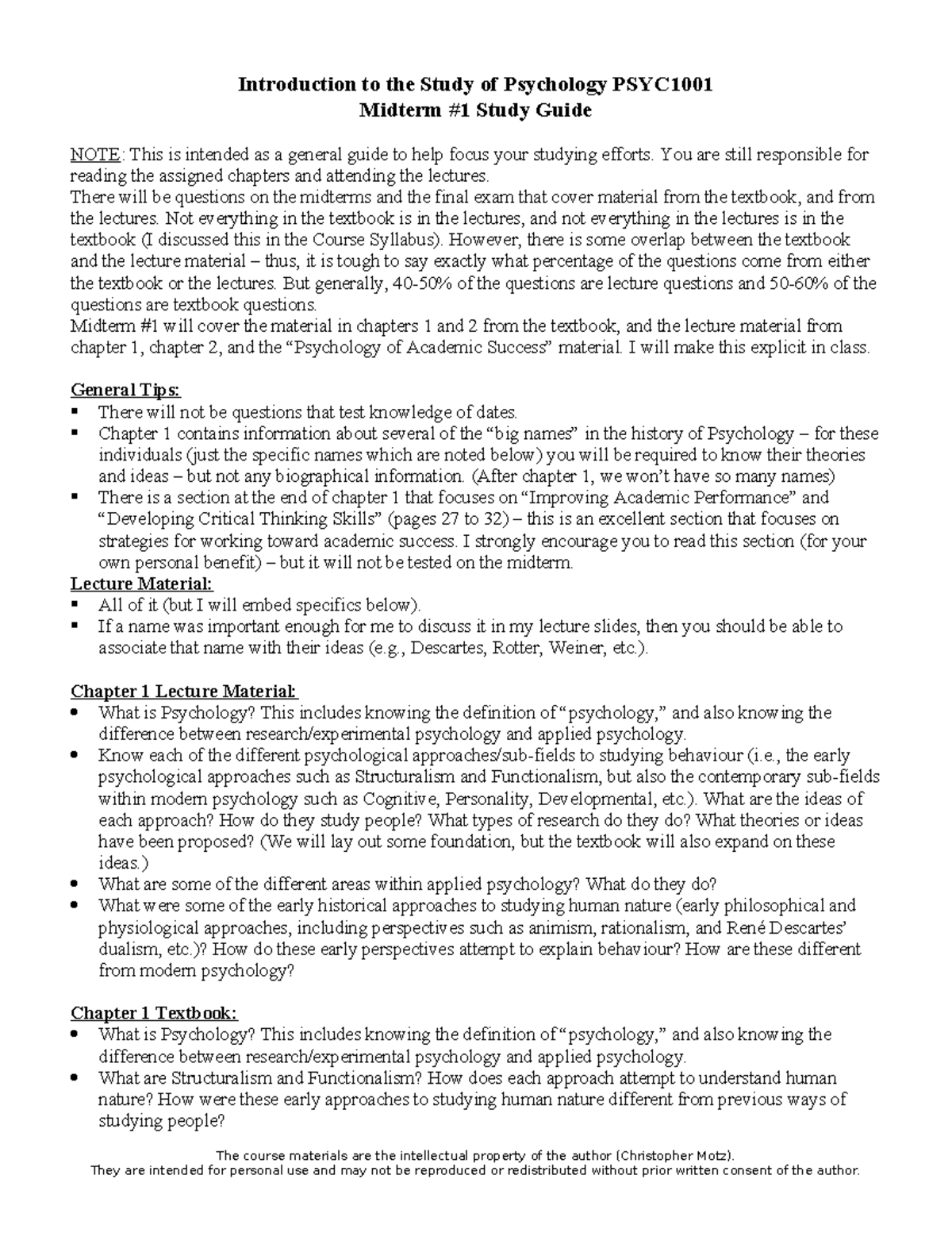 PSYC1001 Midterm 1 Study Guide: Key Concepts in Psychology - Studocu