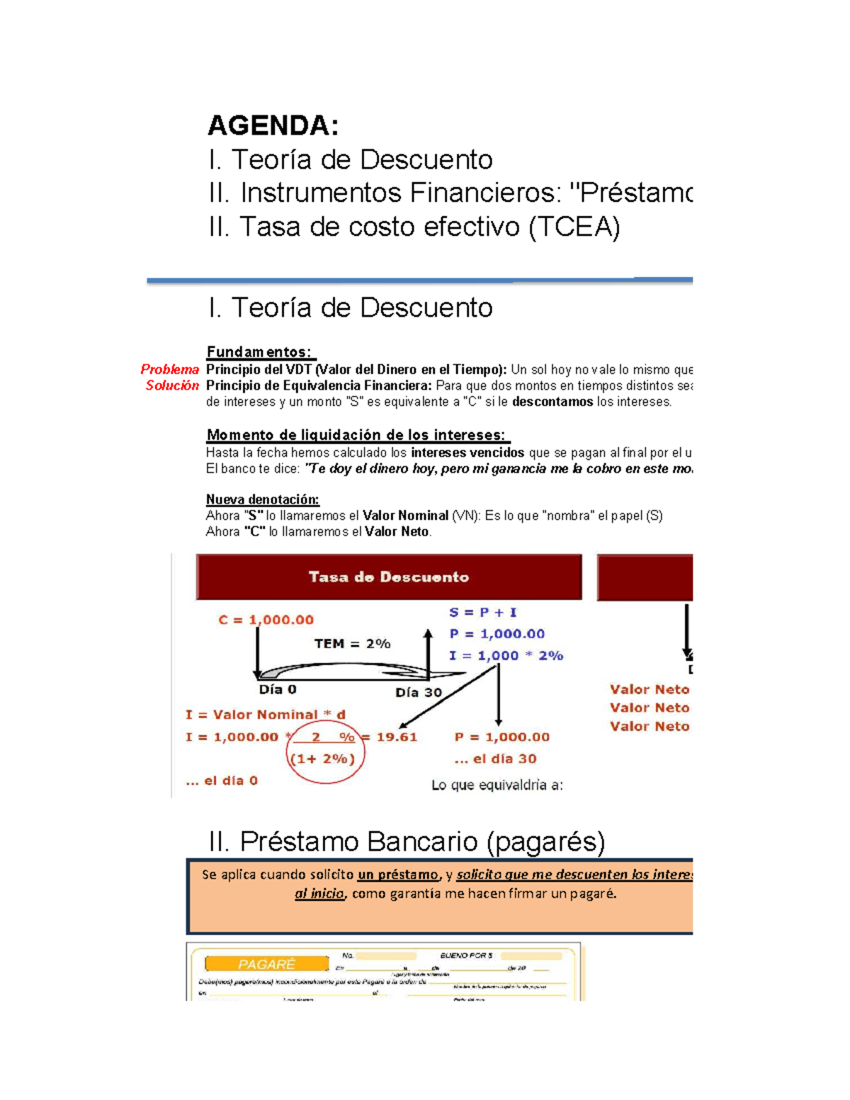 Agenda: Teoría de Descuento y Tasa de Costo Efectivo (TCEA) - Studocu
