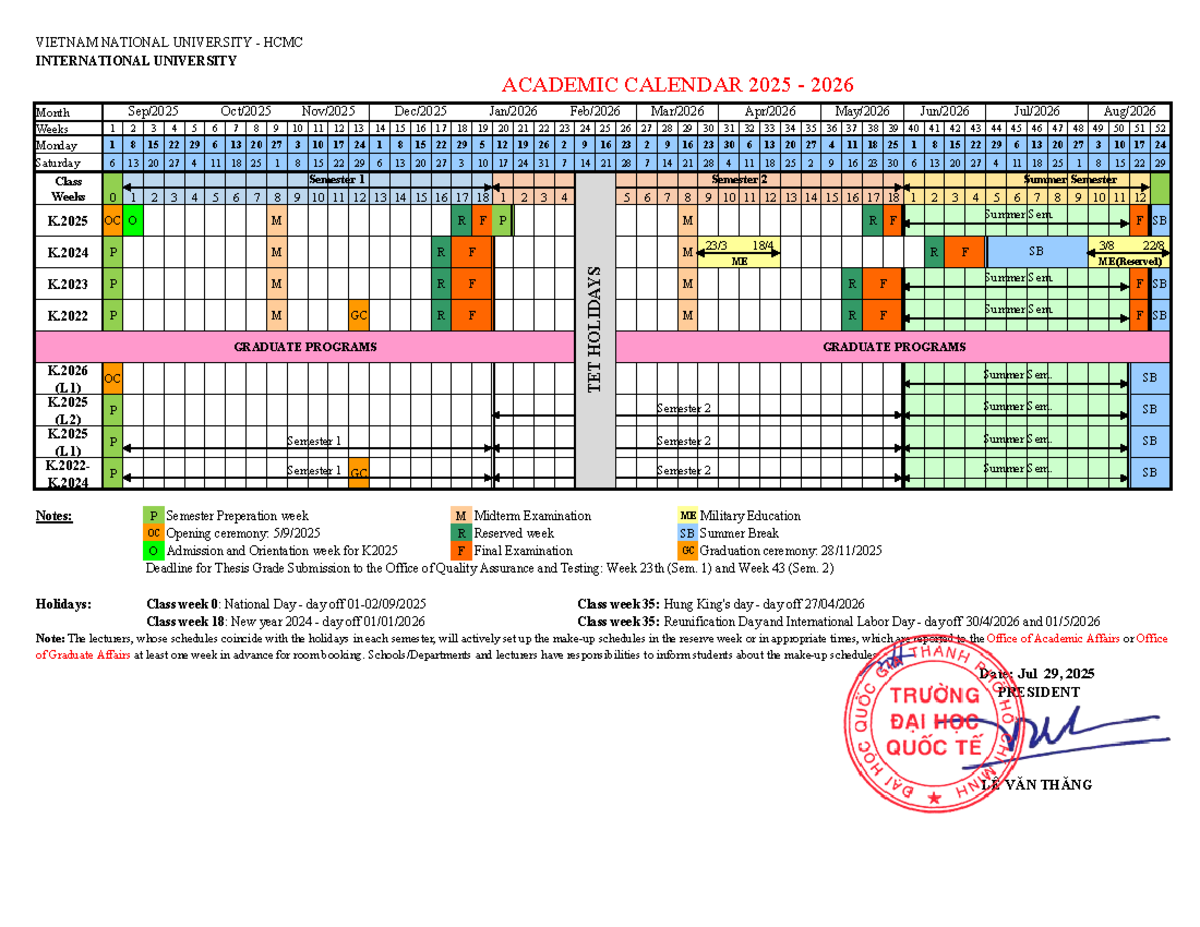 VNU HCMC IU Academic Calendar 2025-2026 Overview - Studocu